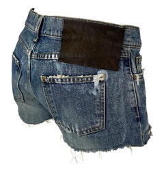 2000s Dolce & Gabbana Distressed Painted Denim Horseshoe Cutoff Short Shorts