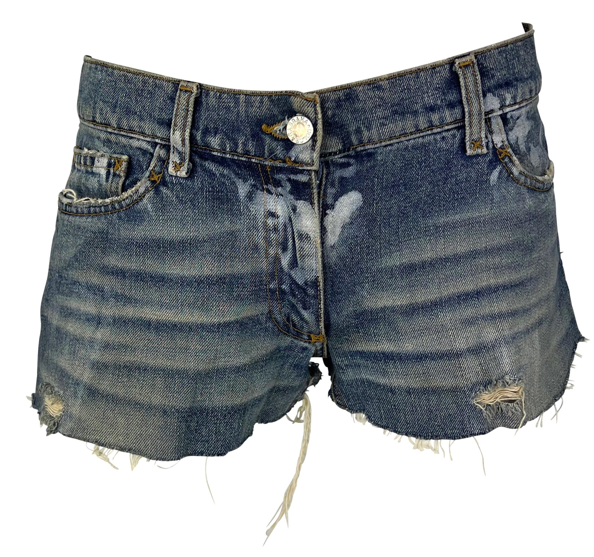 Women's 2000s Dolce & Gabbana Distressed Painted Denim Horseshoe Cutoff Short Shorts For Sale
