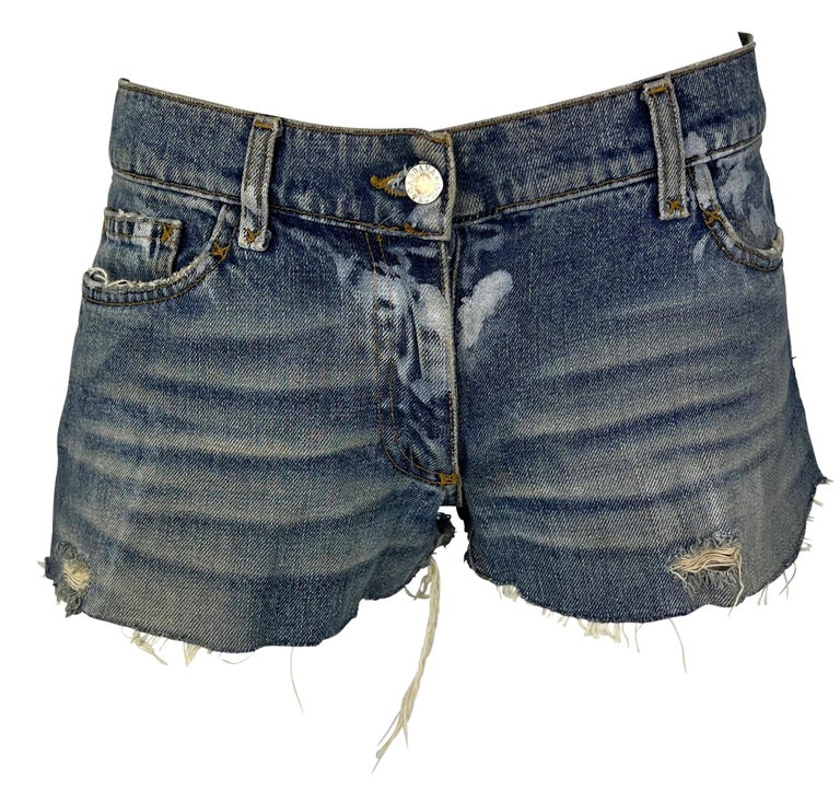 2000s Dolce and Gabbana Distressed Painted Denim Horseshoe Cutoff 