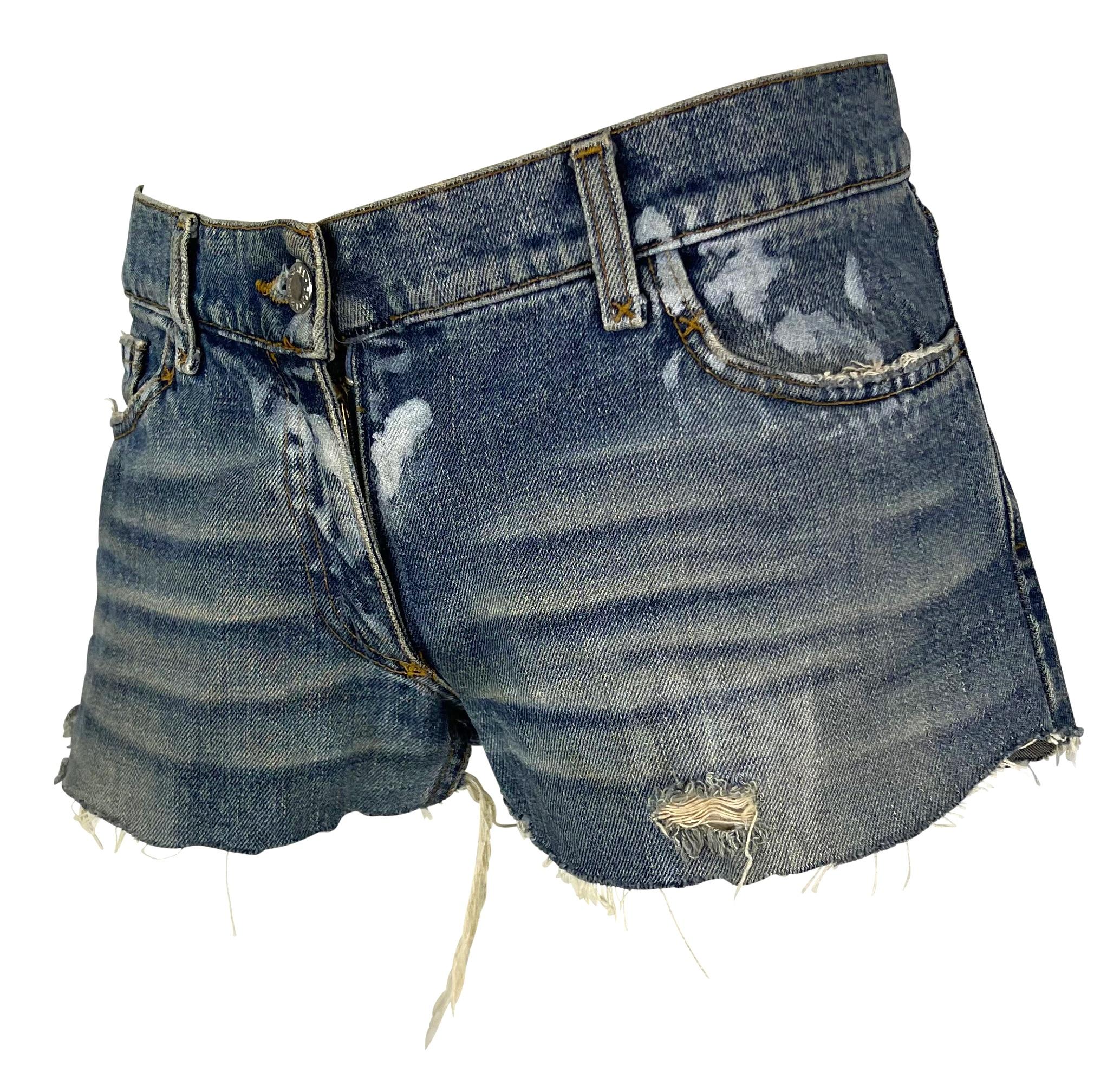 2000s Dolce & Gabbana Distressed Painted Denim Horseshoe Cutoff Short Shorts For Sale 1