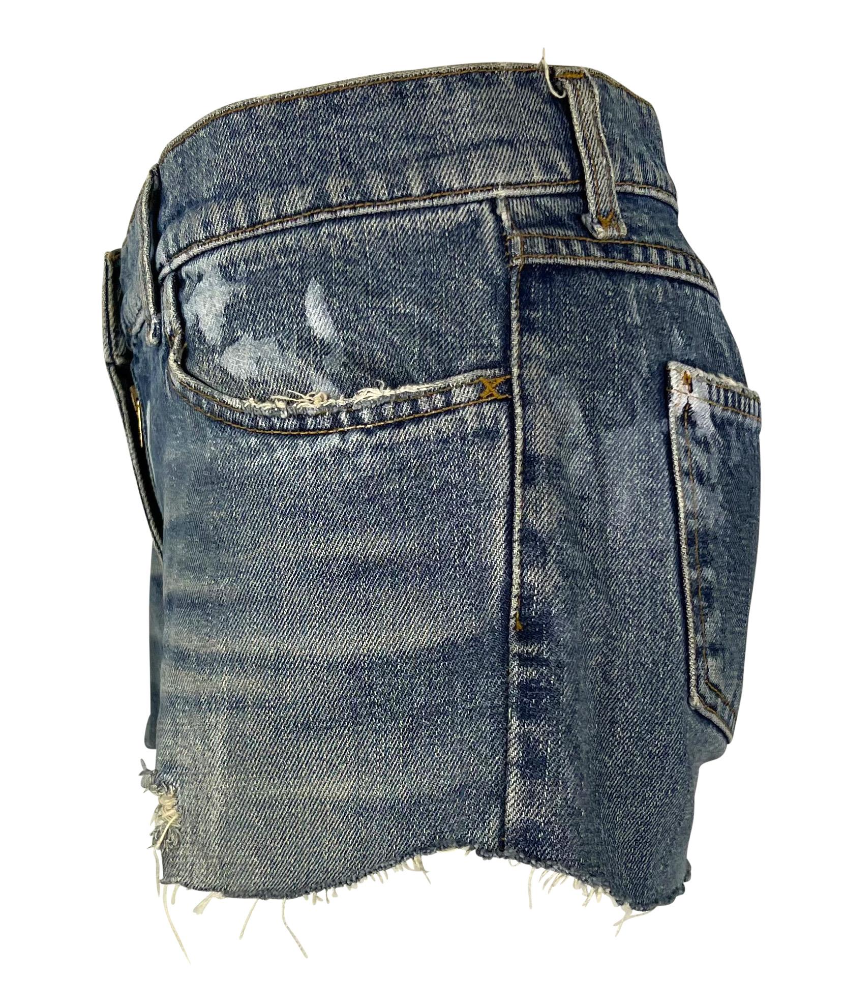 2000s Dolce & Gabbana Distressed Painted Denim Horseshoe Cutoff Short Shorts For Sale 2