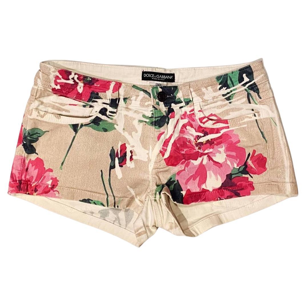 2000s Dolce & Gabbana Flower Print Collection Denim Hot Pants