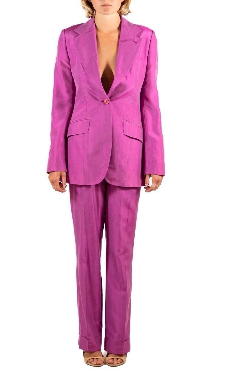 Pink 2000S Dolce & Gabbana Fuchia Silk Pant Suit For Sale