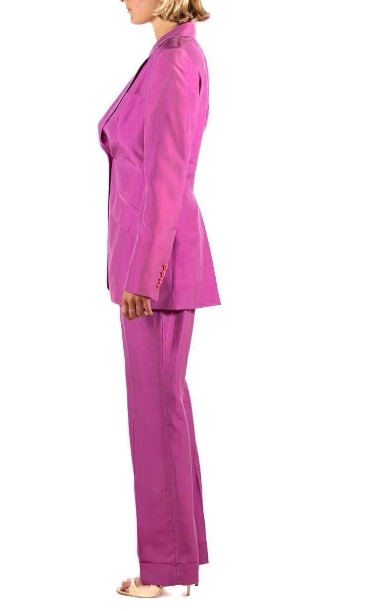 2000S Dolce & Gabbana Fuchia Silk Pant Suit In Excellent Condition For Sale In New York, NY