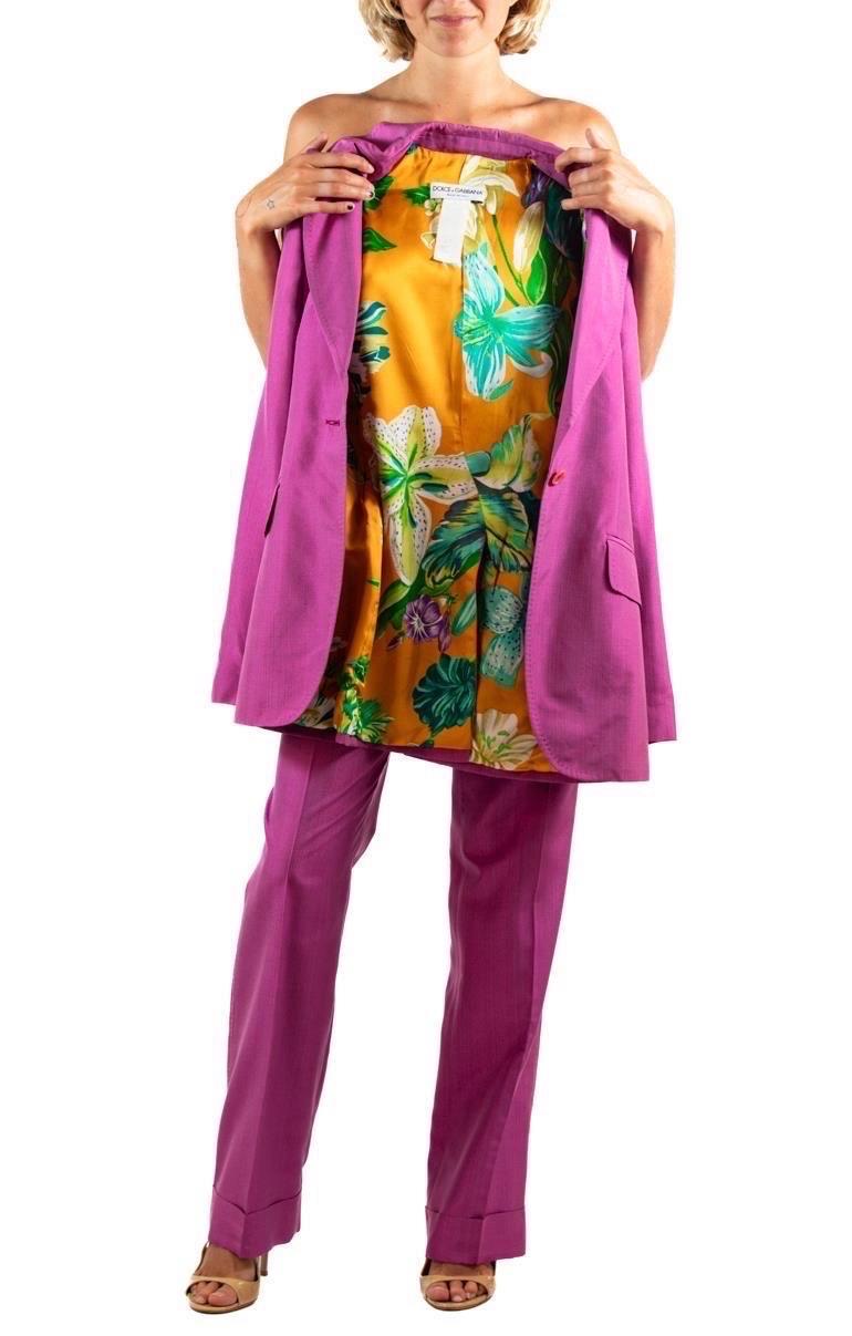 2000S Dolce & Gabbana Fuchia Silk Pant Suit For Sale 3