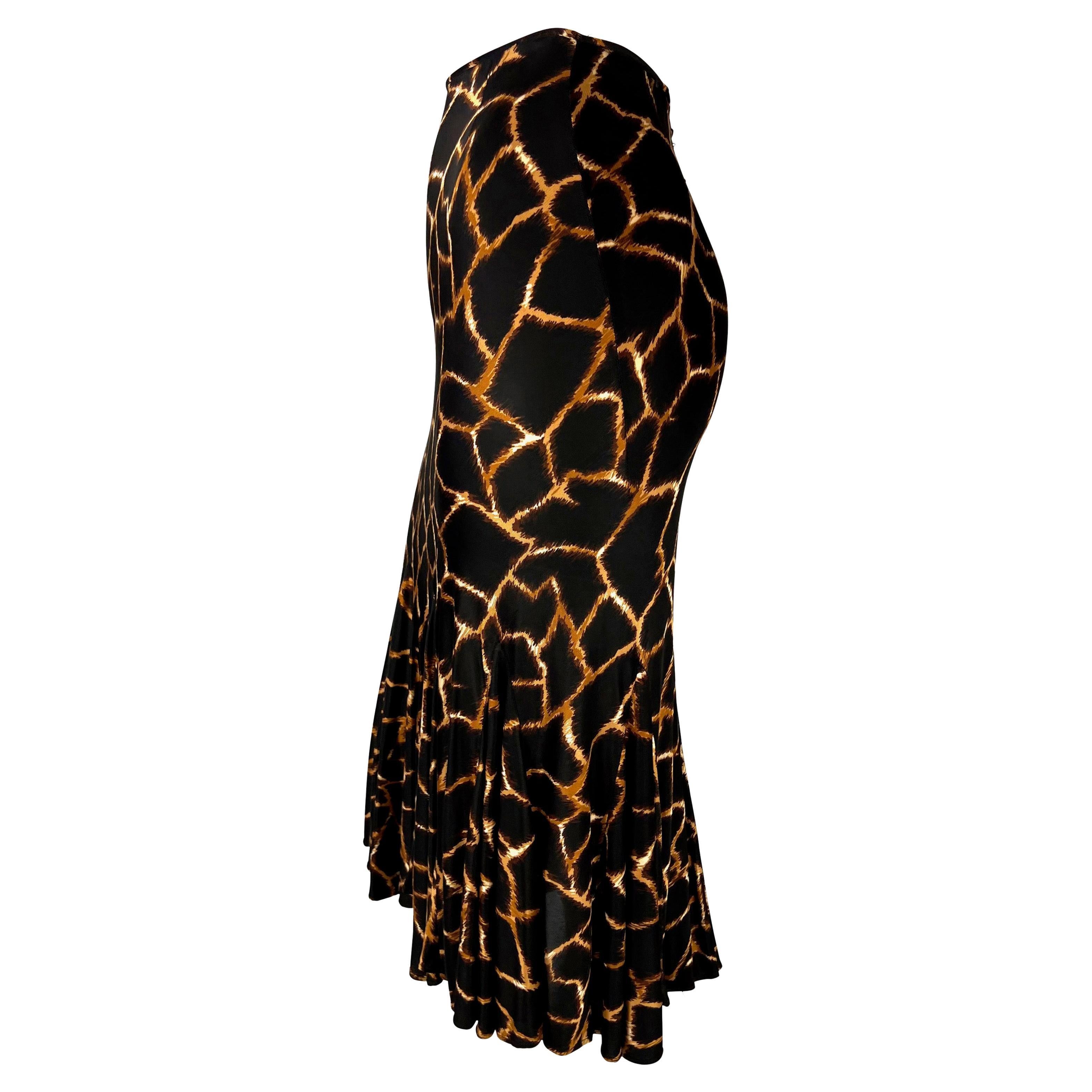 Black 2000s Dolce & Gabbana Giraffe Print Brown Viscose Flare Skirt For Sale