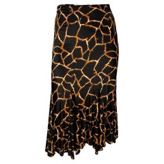 Retro 2000s Dolce & Gabbana Giraffe Print Brown Viscose Flare Skirt