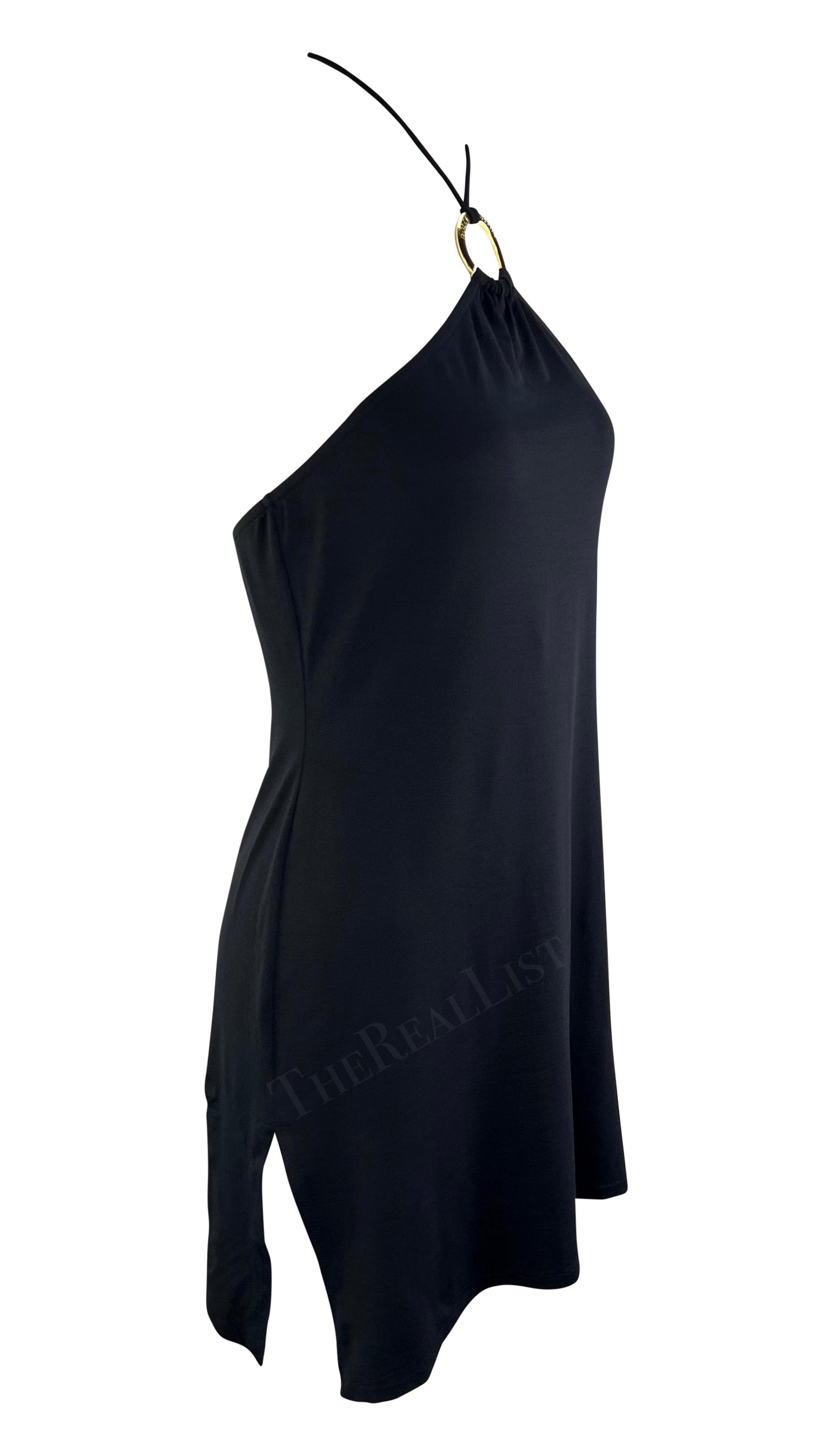 2000s Dolce & Gabbana Gold Logo Ring Halter Neck Bodycon Flare Beach Swim Dress For Sale 1