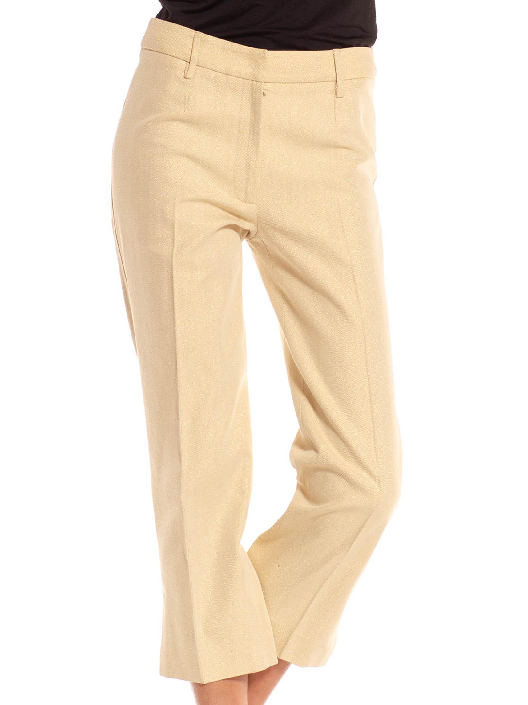 2000S Dolce & Gabbana Golden Yellow Cotton Blend Canvas Metallic Woven Pants In Excellent Condition For Sale In New York, NY
