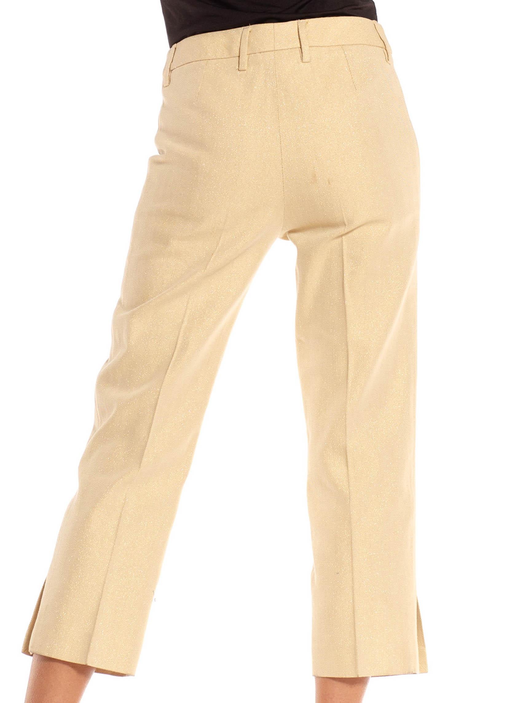 2000S Dolce & Gabbana Golden Yellow Cotton Blend Canvas Metallic Woven Pants For Sale 2