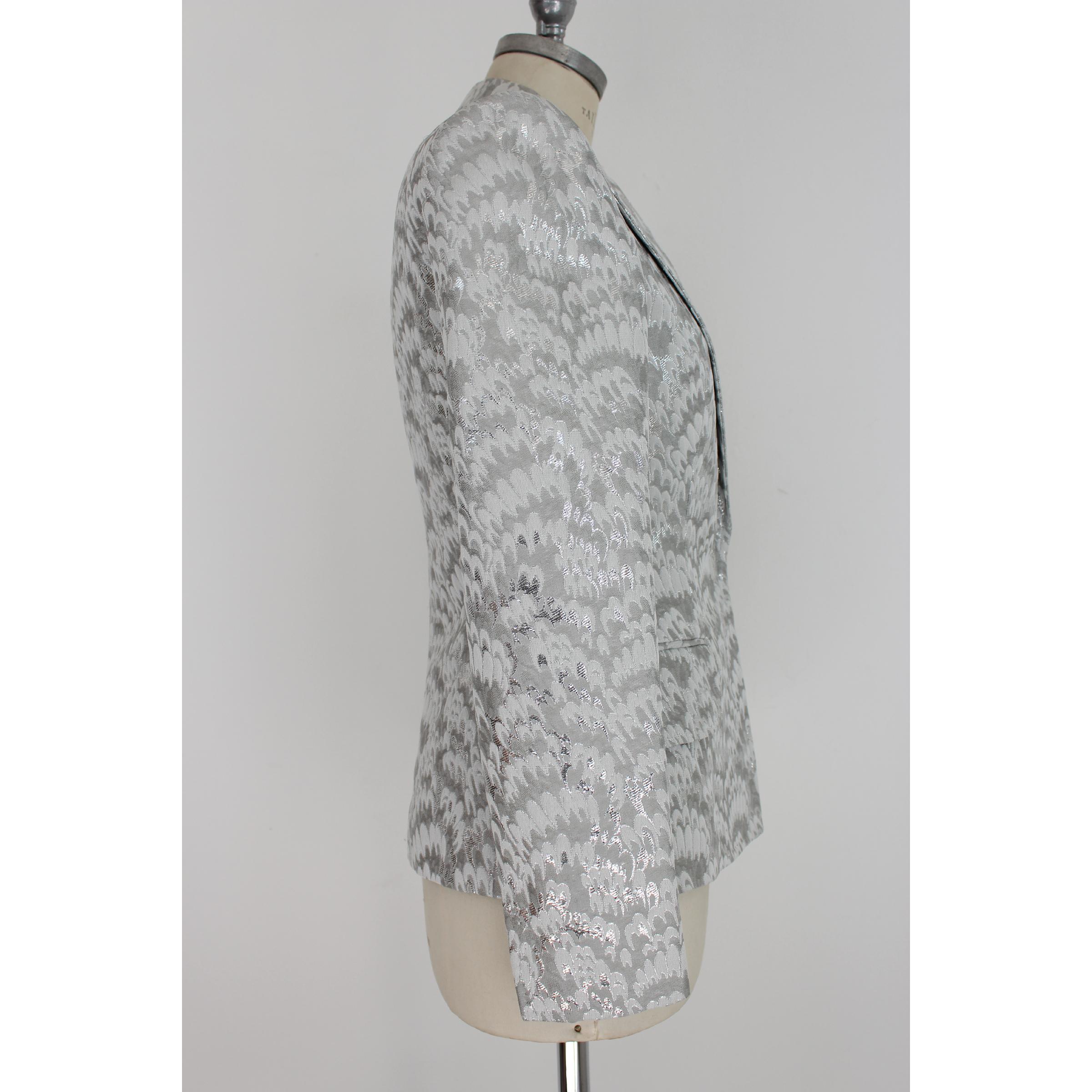 2000s Dolce & Gabbana Gray Silver Damask Silk Cotton Jacket In Excellent Condition In Brindisi, Bt