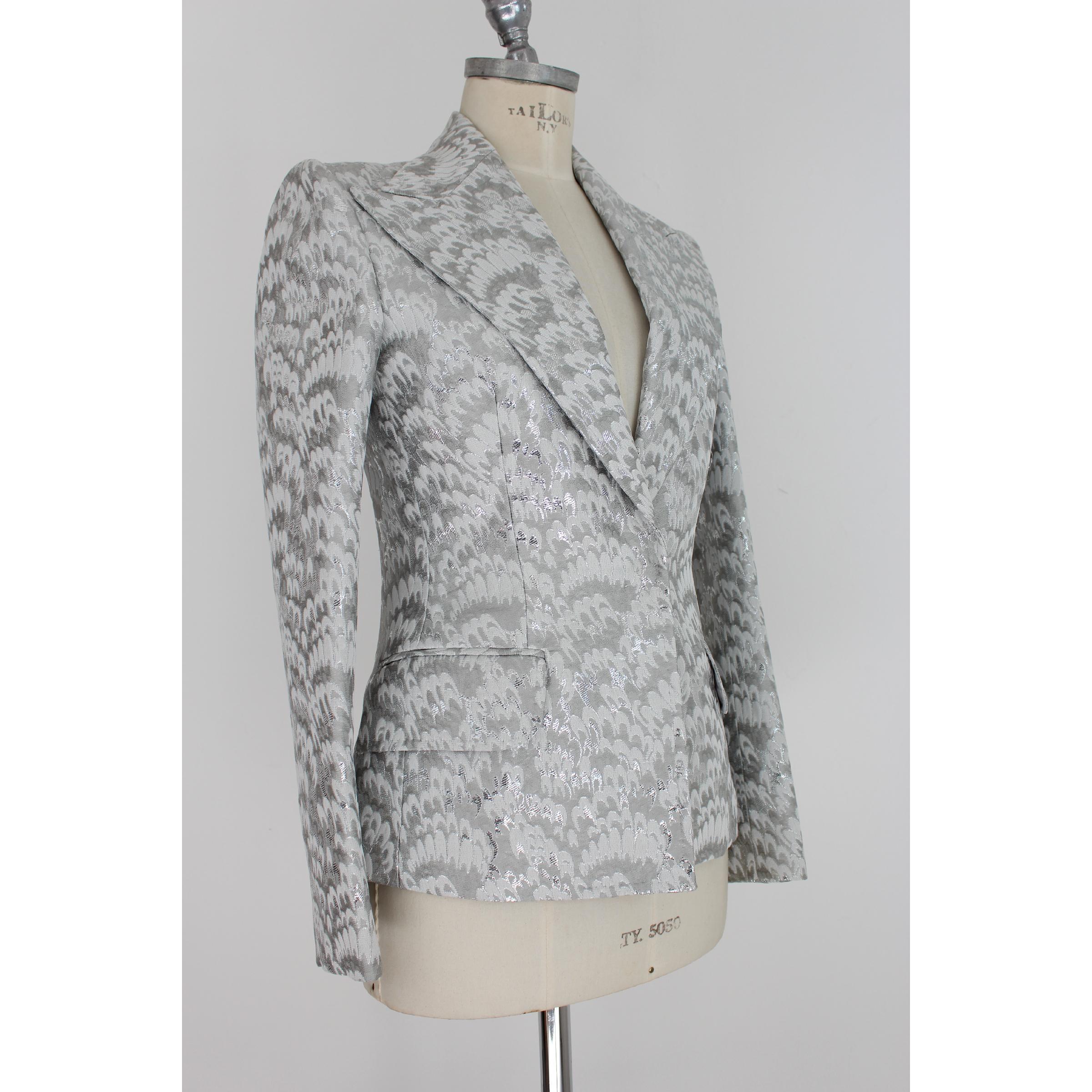 Women's 2000s Dolce & Gabbana Gray Silver Damask Silk Cotton Jacket