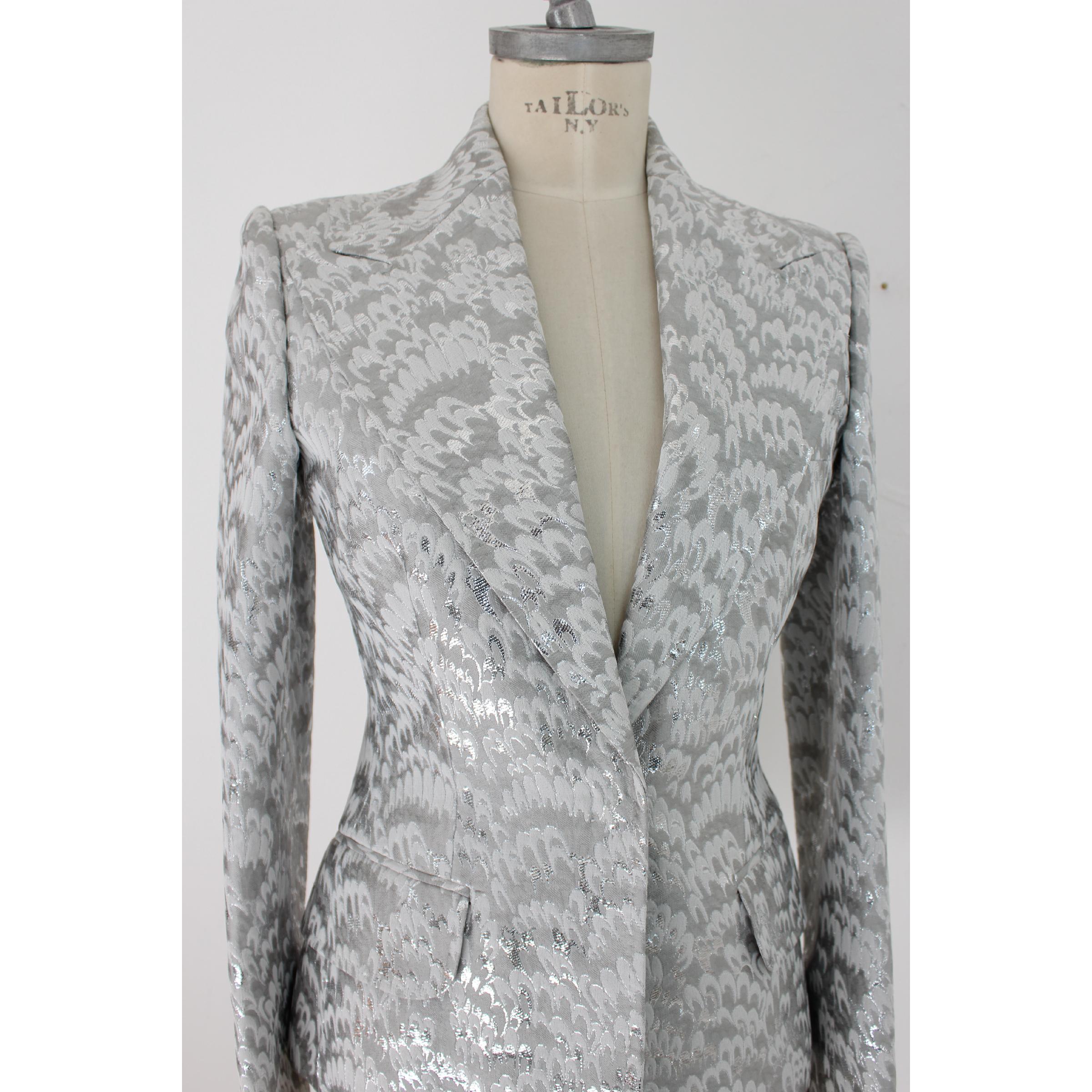 2000s Dolce & Gabbana Gray Silver Damask Silk Cotton Jacket 1