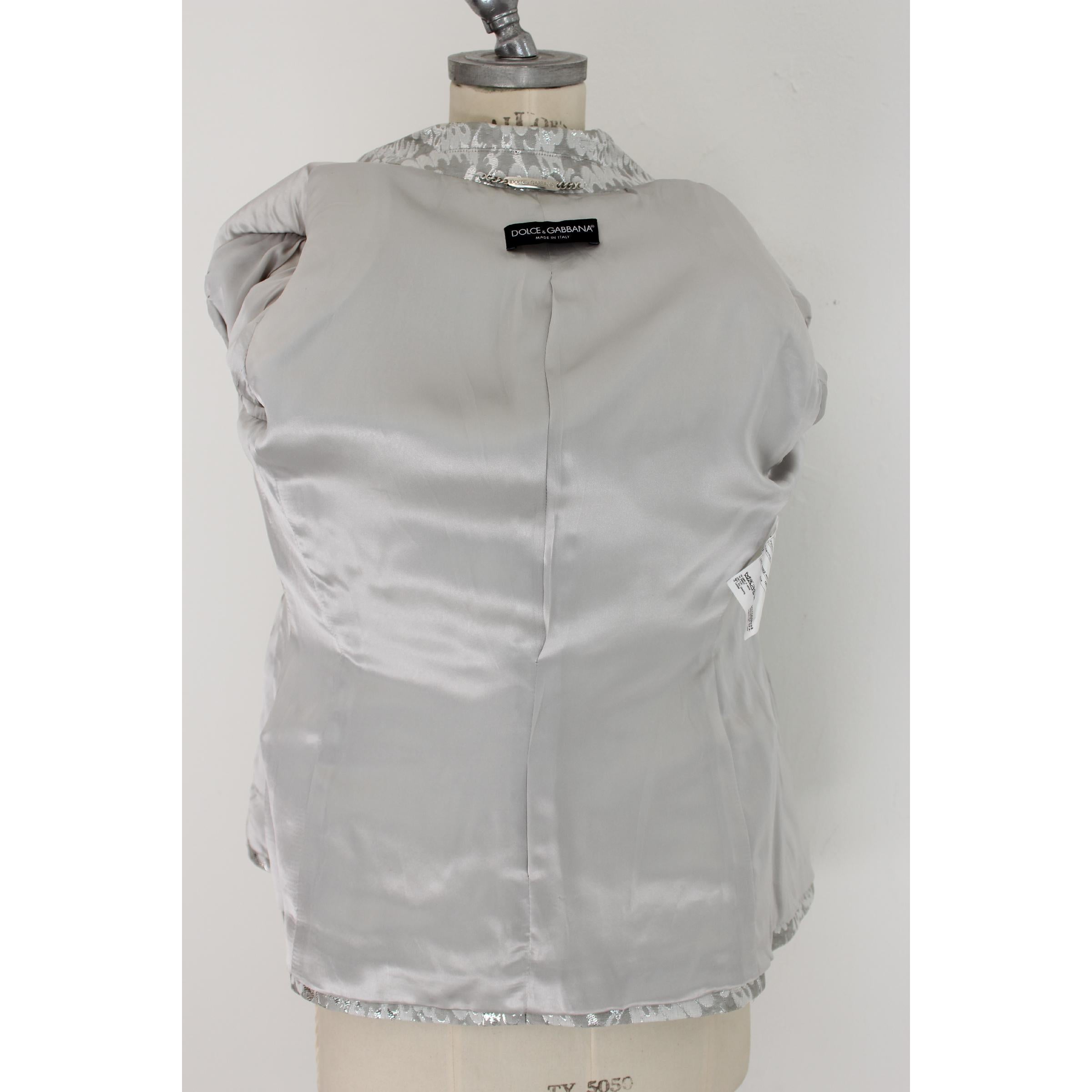 2000s Dolce & Gabbana Gray Silver Damask Silk Cotton Jacket 3