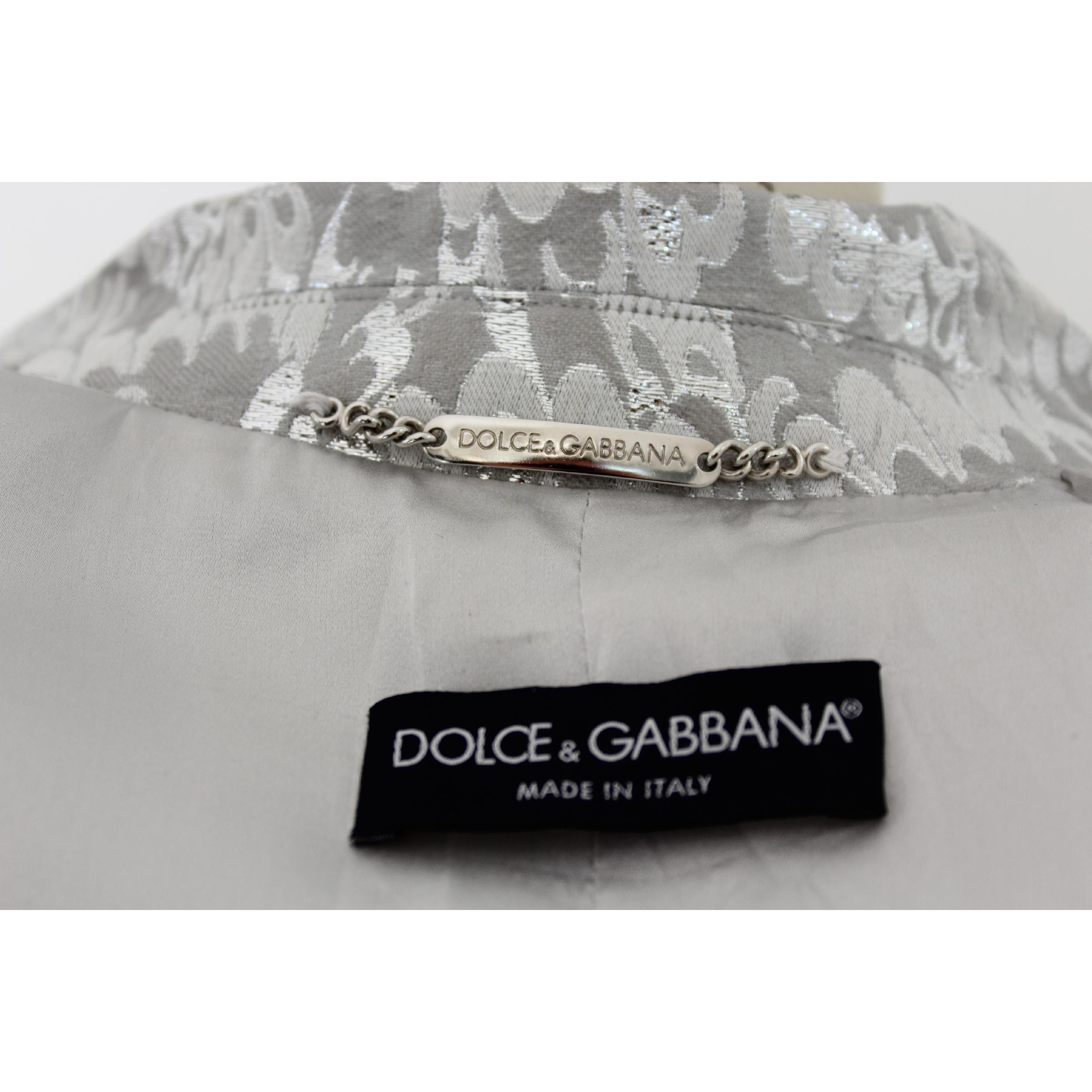 2000s Dolce & Gabbana Gray Silver Damask Silk Cotton Jacket 4