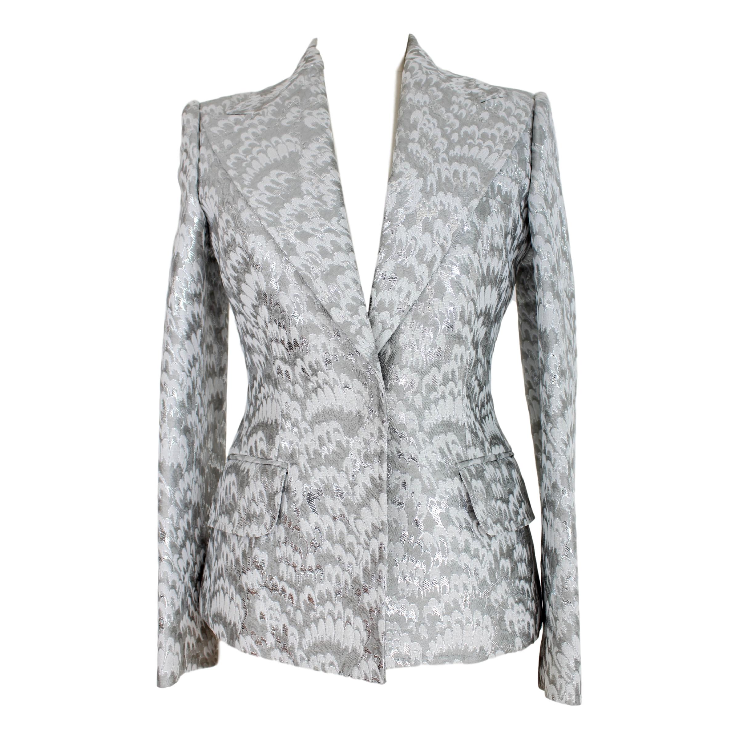 2000s Dolce & Gabbana Gray Silver Damask Silk Cotton Jacket