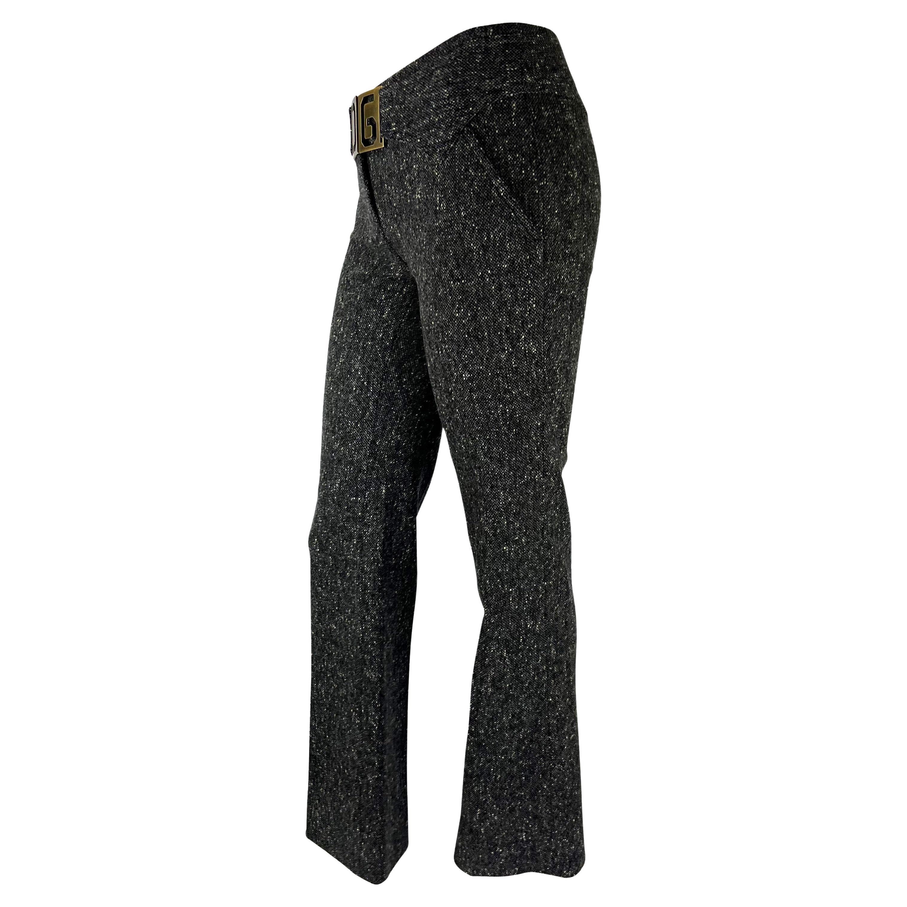 2000s Dolce and Gabbana Grey Tweed DG Logo Buckle Lambswool Pants For Sale at 1stDibs