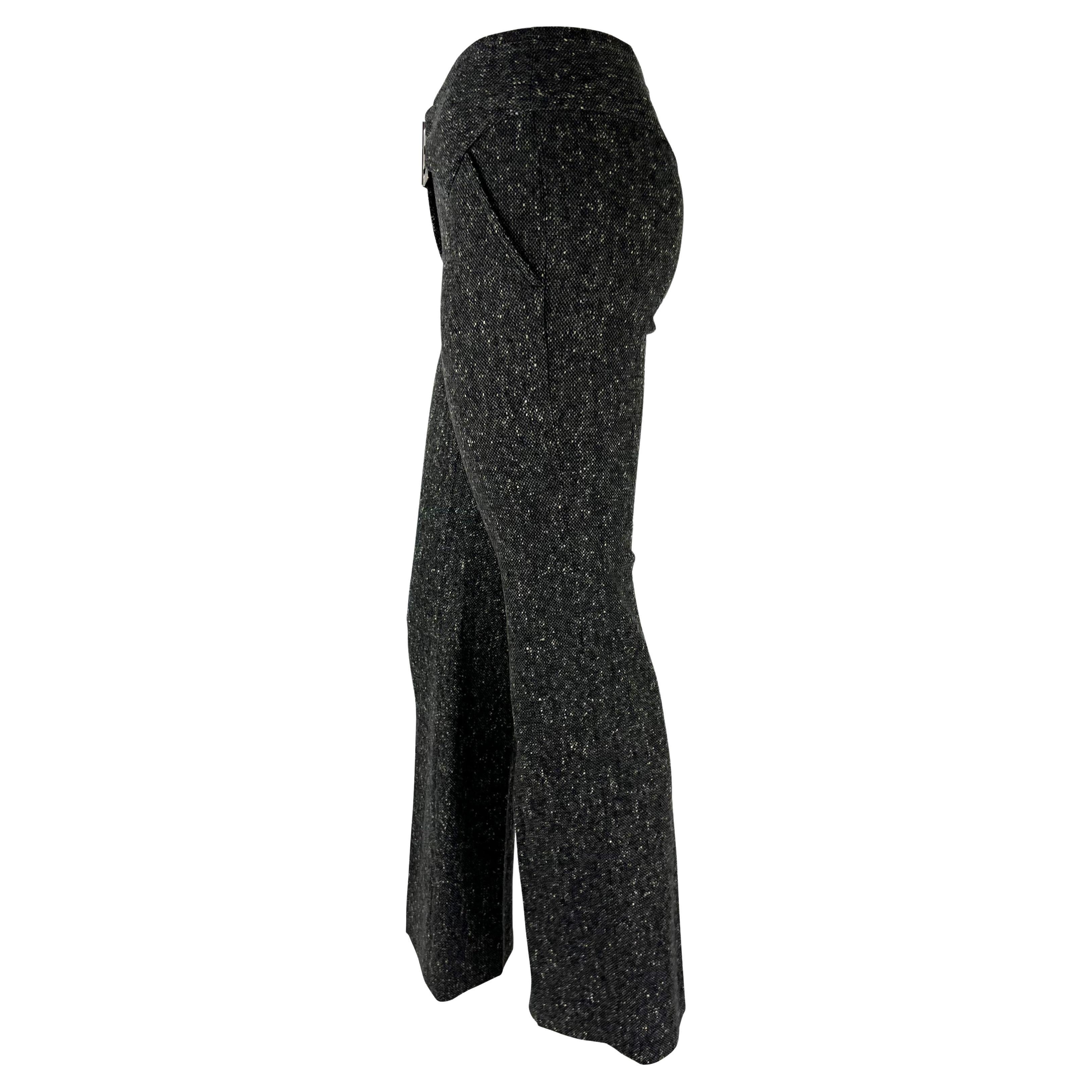 2000s Dolce and Gabbana Grey Tweed DG Logo Buckle Lambswool Pants For Sale at 1stDibs