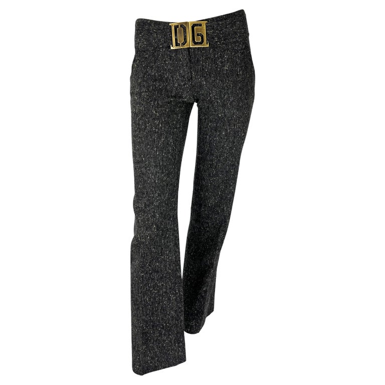 2000s Dolce and Gabbana Grey Tweed DG Logo Buckle Lambswool Pants For Sale at 1stDibs