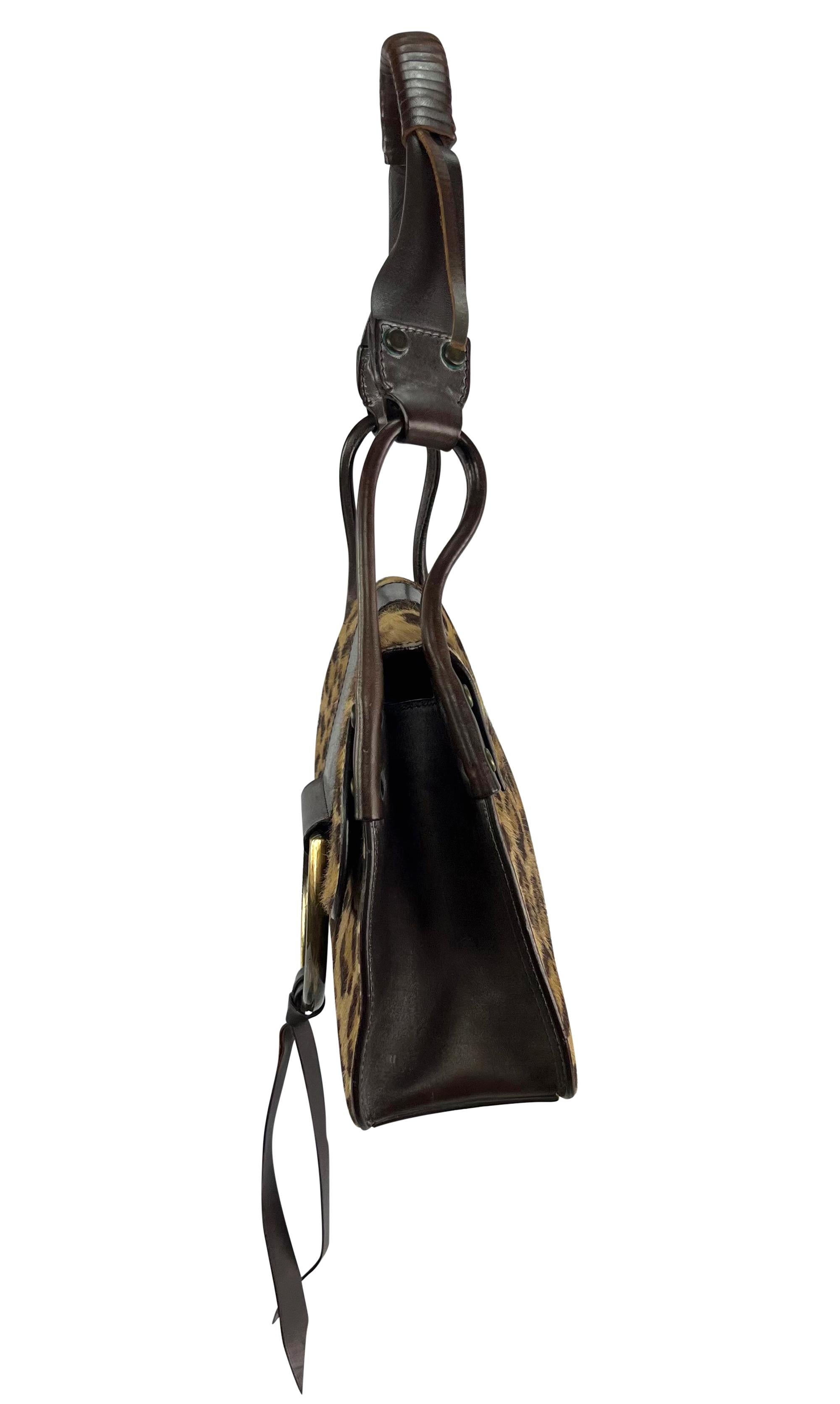 2000s Dolce & Gabbana Leopard Print Ponyhair Distressed Brown Ring Shoulder Bag In Good Condition For Sale In West Hollywood, CA