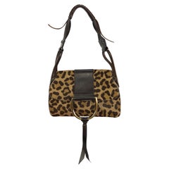 2000er Dolce & Gabbana Leopard Print Ponyhaar Distressed Brown Ring Umhängetasche