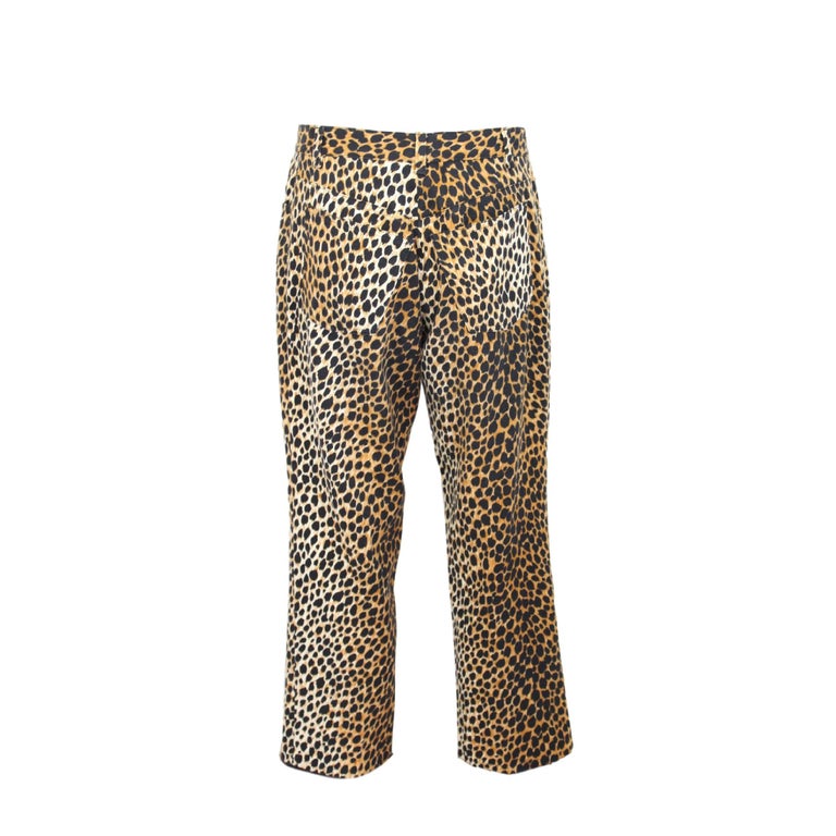 2000s Dolce and Gabbana Leopard Print Spotted Brown Cotton Black Pants ...
