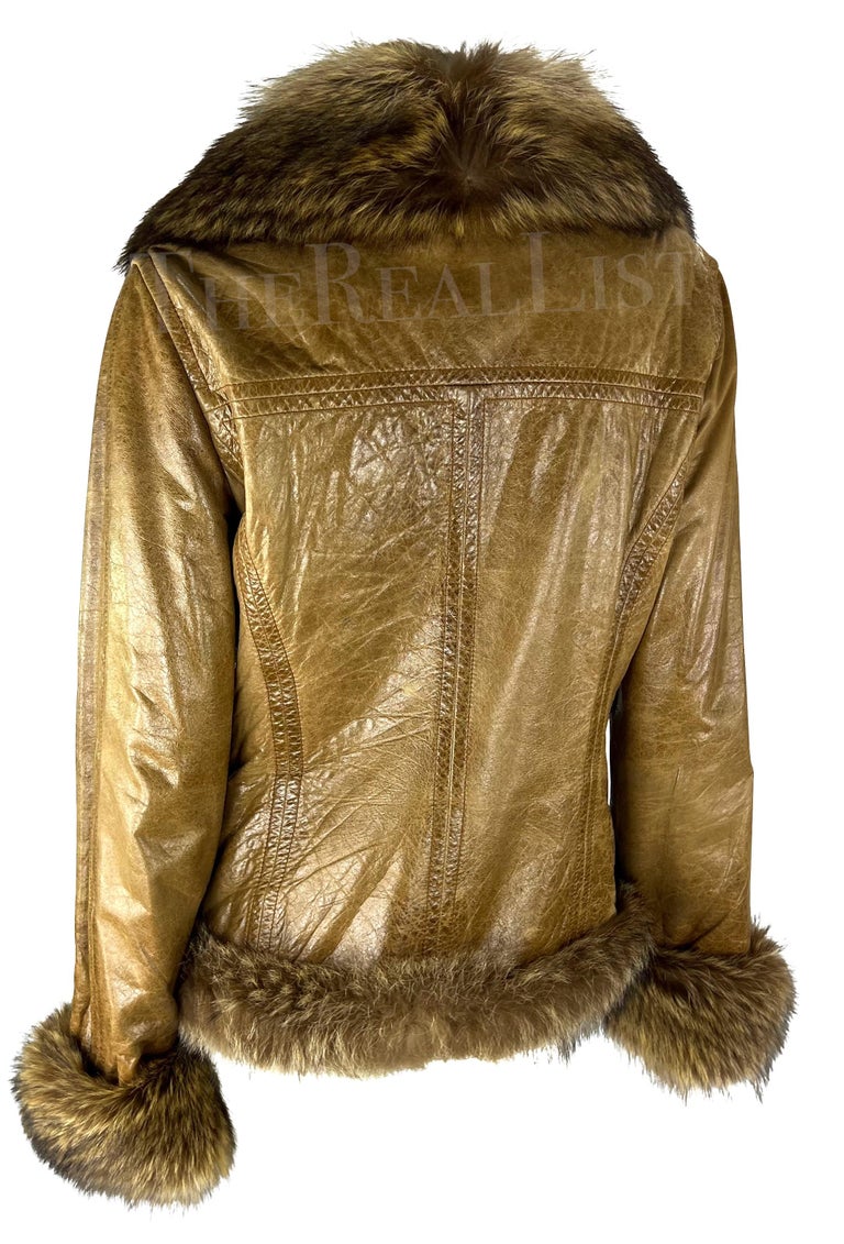 Veste En Cuir Dolce & Gabbana Vintage Années 2000 - Style Moto Rayures Rouges - Taille M