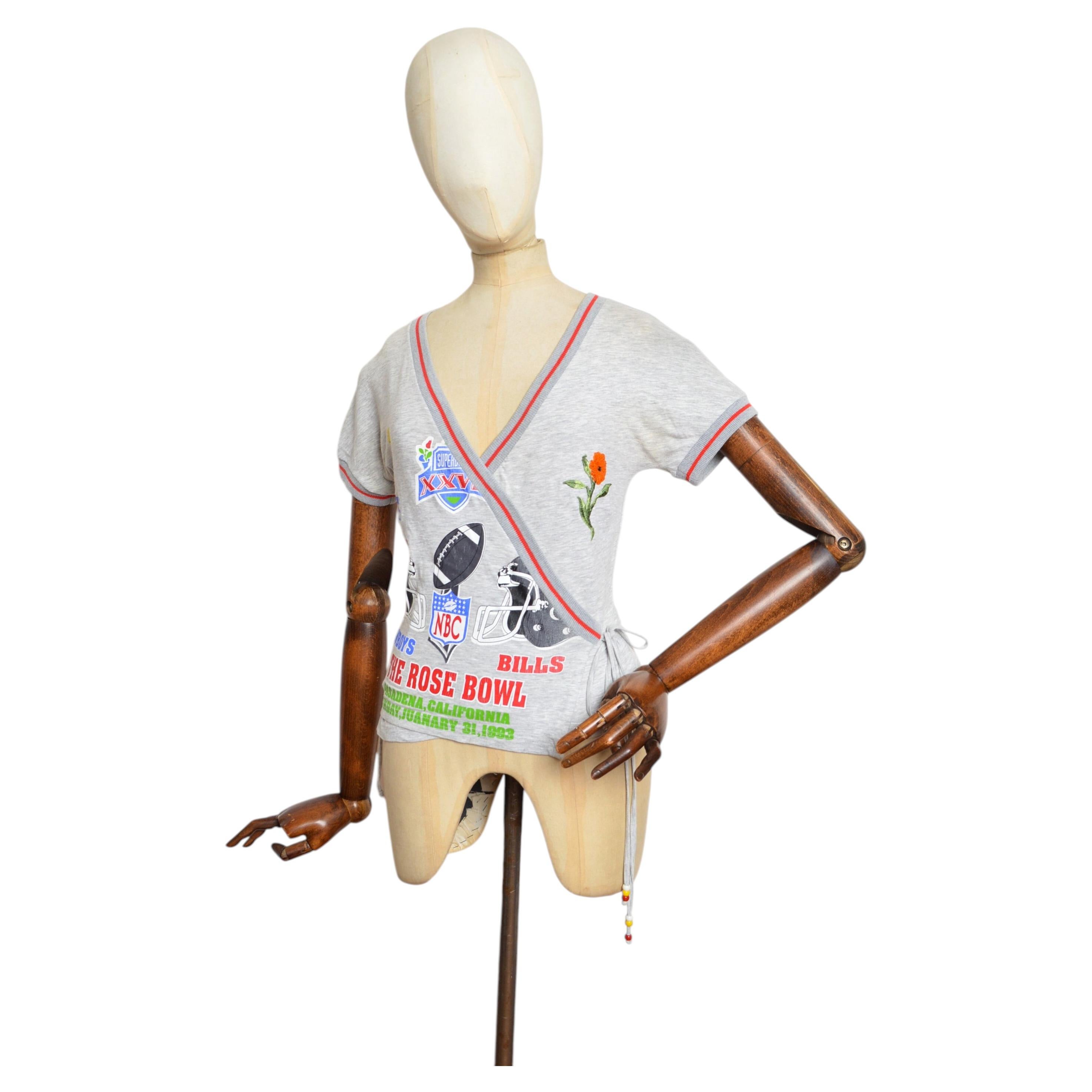 2000’s Dolce & Gabbana Multi Print Sporty Beaded Wrap around Crop Top For Sale