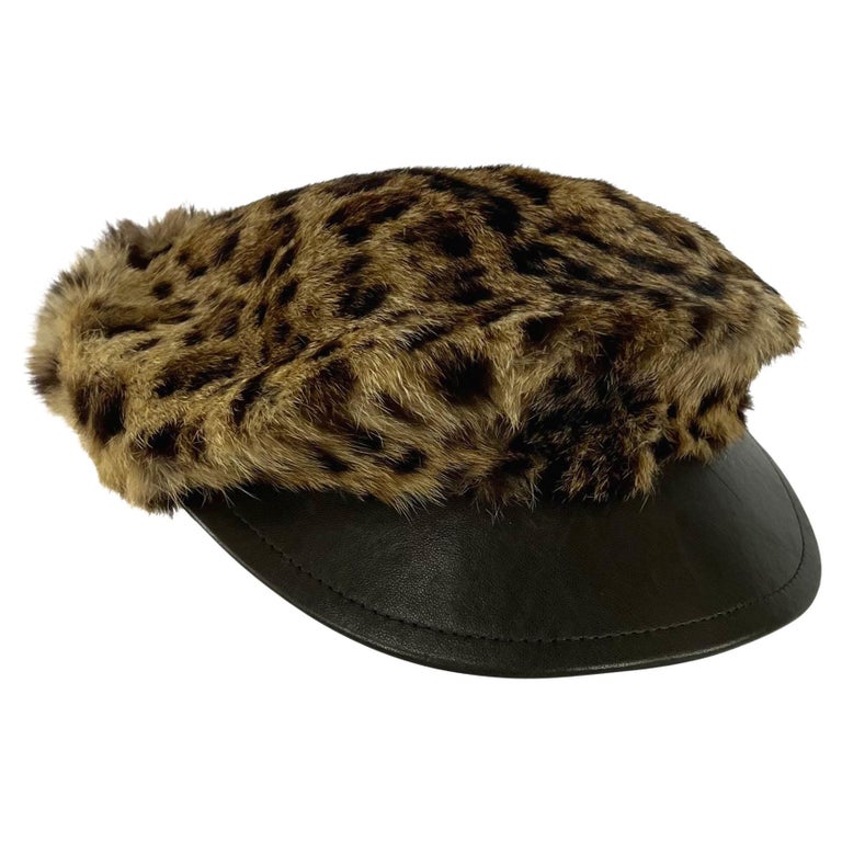 Vintage Dolce & Gabbana Black Leather Newsboy Cap Leopard Lining Y2K Luxurey MOB Leopard Black Original Vintage Hats for Women for sale | eBay main image 4