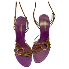 2000s Dolce & Gabbana Purple Leather Heeled Strap Sandals 
