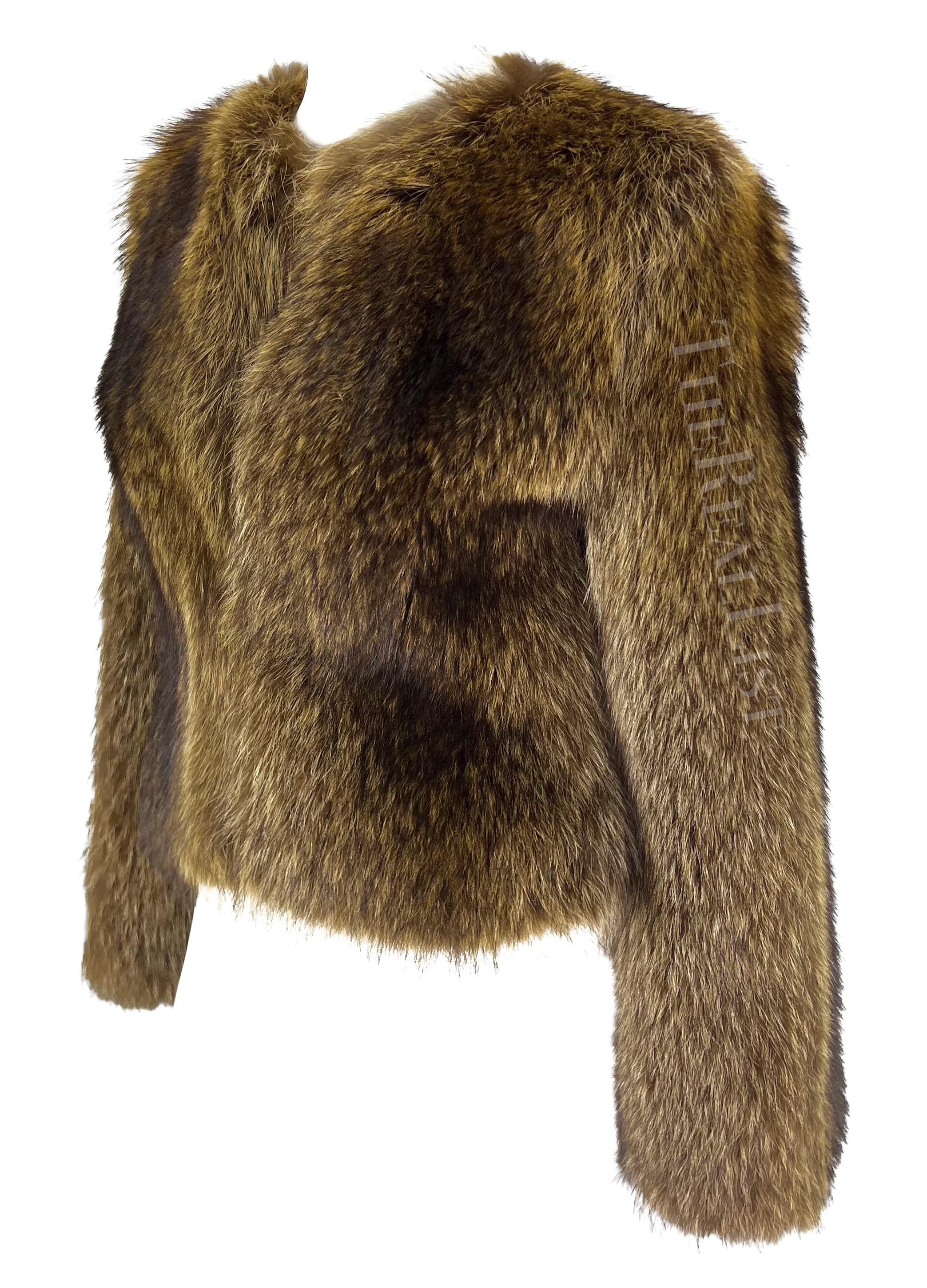 2000s Dolce & Gabbana Raccoon Eel Cropped Brown Fur Coat Jacket In Excellent Condition For Sale In West Hollywood, CA