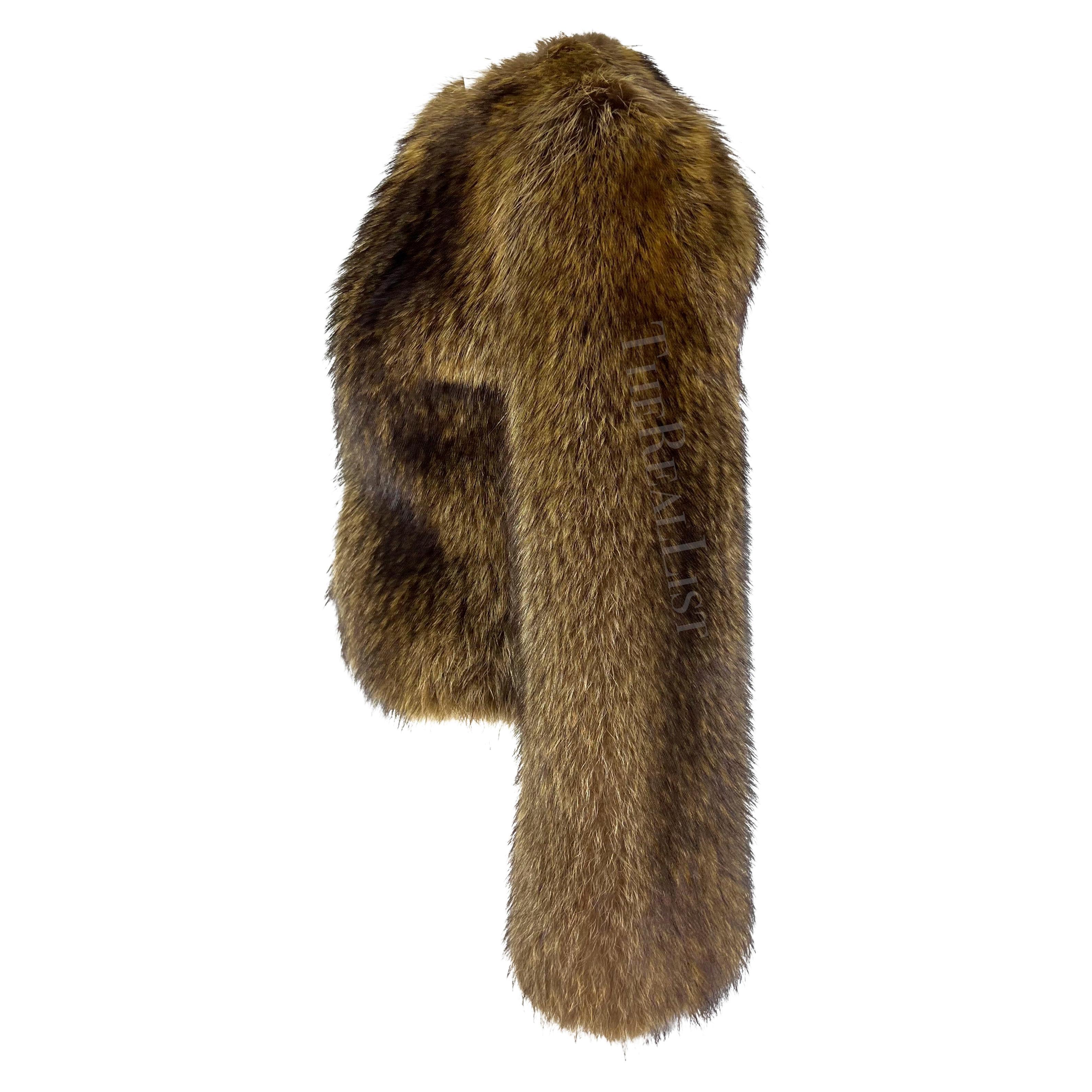 Women's 2000s Dolce & Gabbana Raccoon Eel Cropped Brown Fur Coat Jacket For Sale