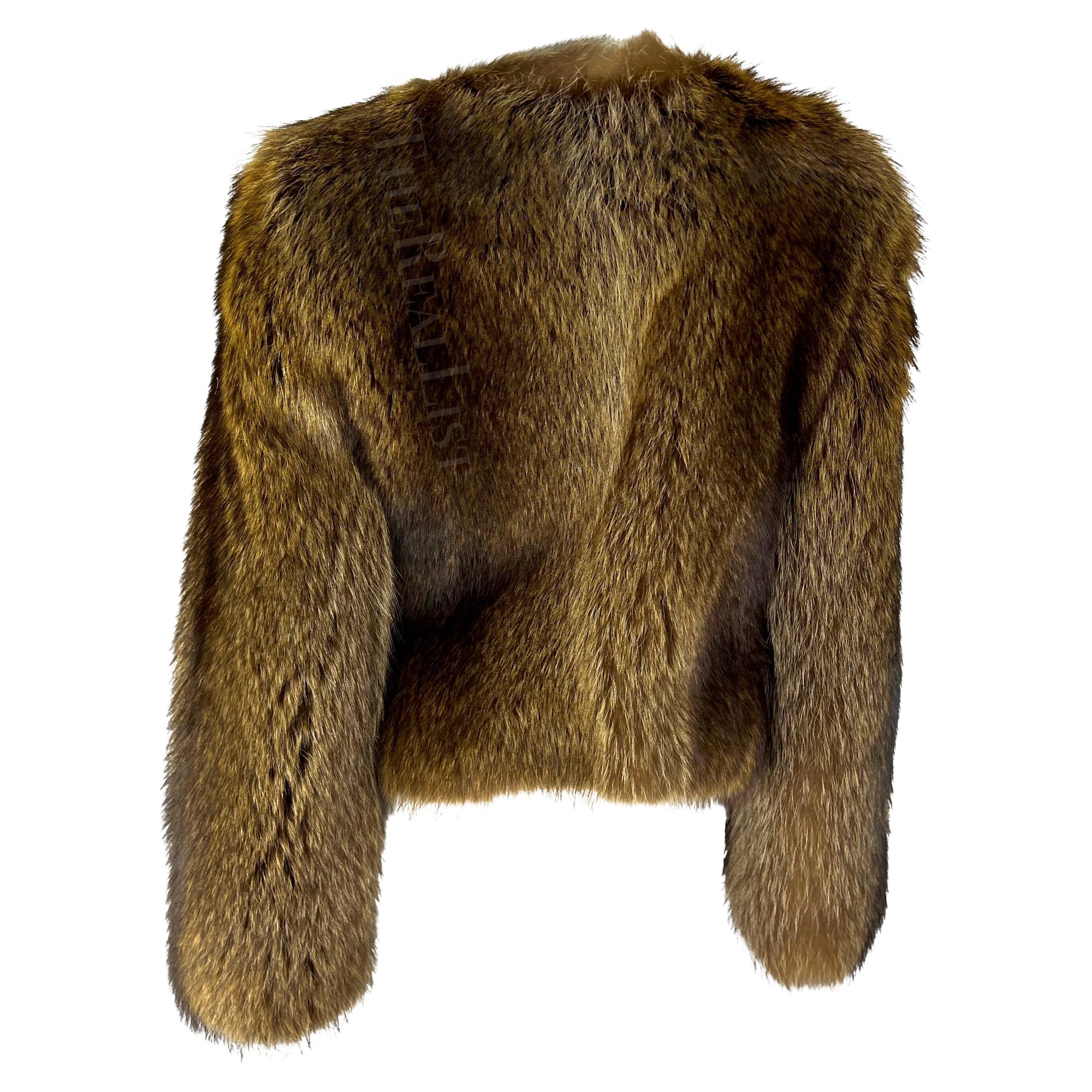 2000s Dolce & Gabbana Raccoon Eel Cropped Brown Fur Coat Jacket For Sale 1