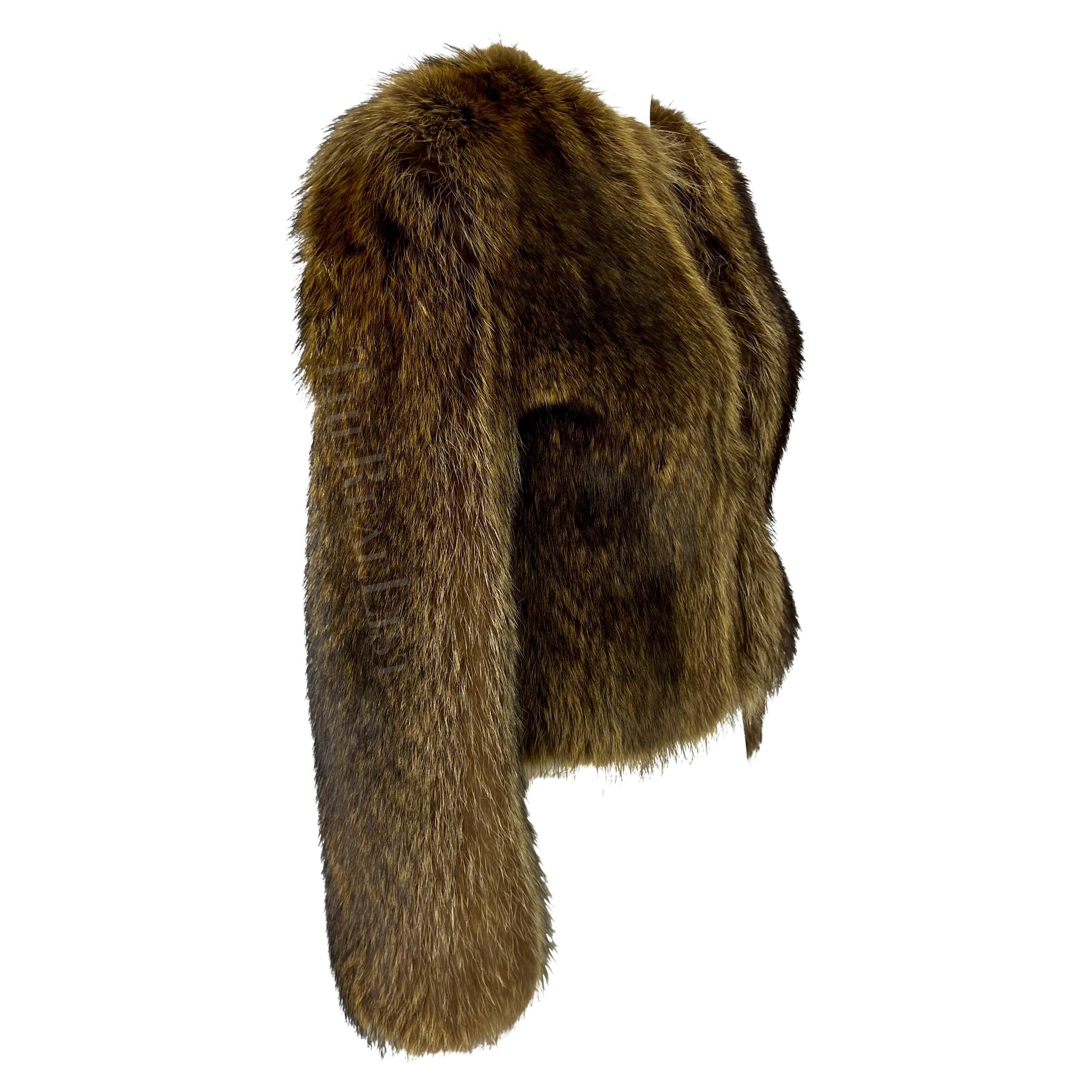 2000s Dolce & Gabbana Raccoon Eel Cropped Brown Fur Coat Jacket For Sale 3