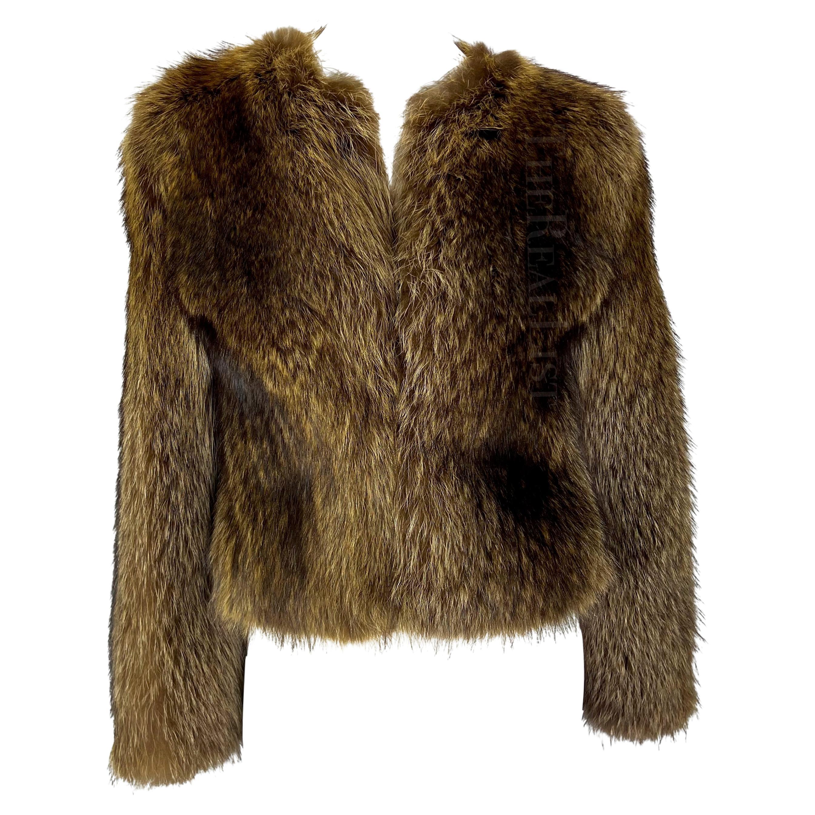 2000s Dolce & Gabbana Raccoon Eel Cropped Brown Fur Coat Jacket For Sale
