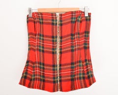 2000'S Dolce & Gabbana Red Tartan Y2K Punk Corset Bustier