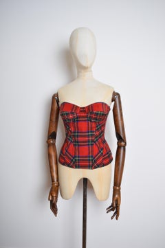 2000's Dolce & Gabbana Red Tartan Y2k Punk Style Corset - Bustier Top