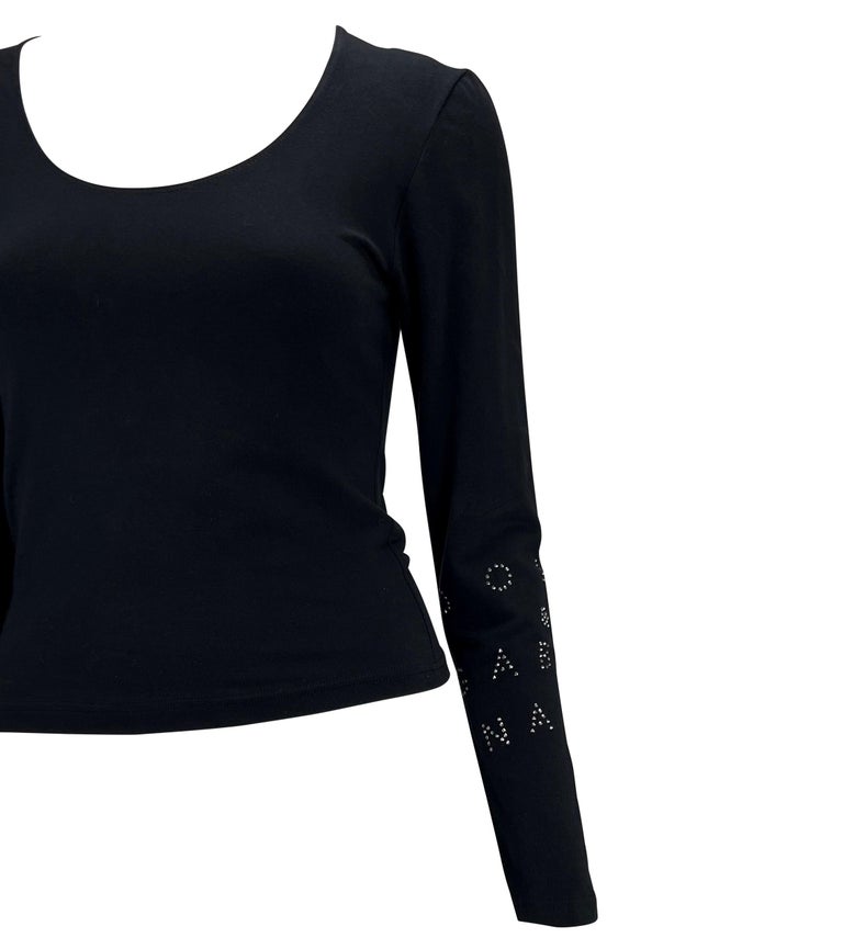 2000s Dolce & Gabbana Rhinestone Logo Black Long Sleeve Top Y2K