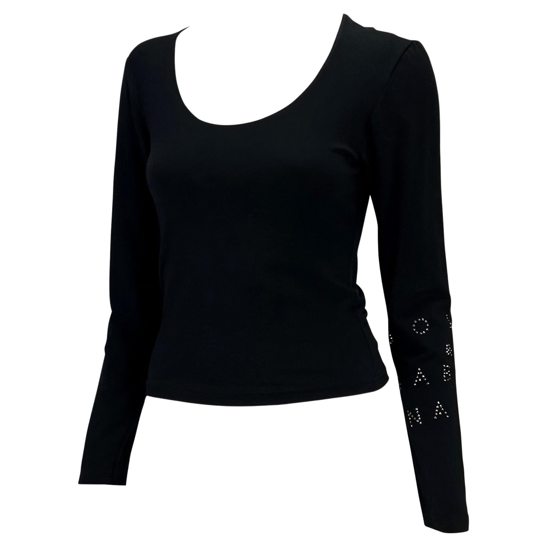 Noir 2000s Dolce & Gabbana Rhinestone Logo Black Long Sleeve Top Y2K en vente