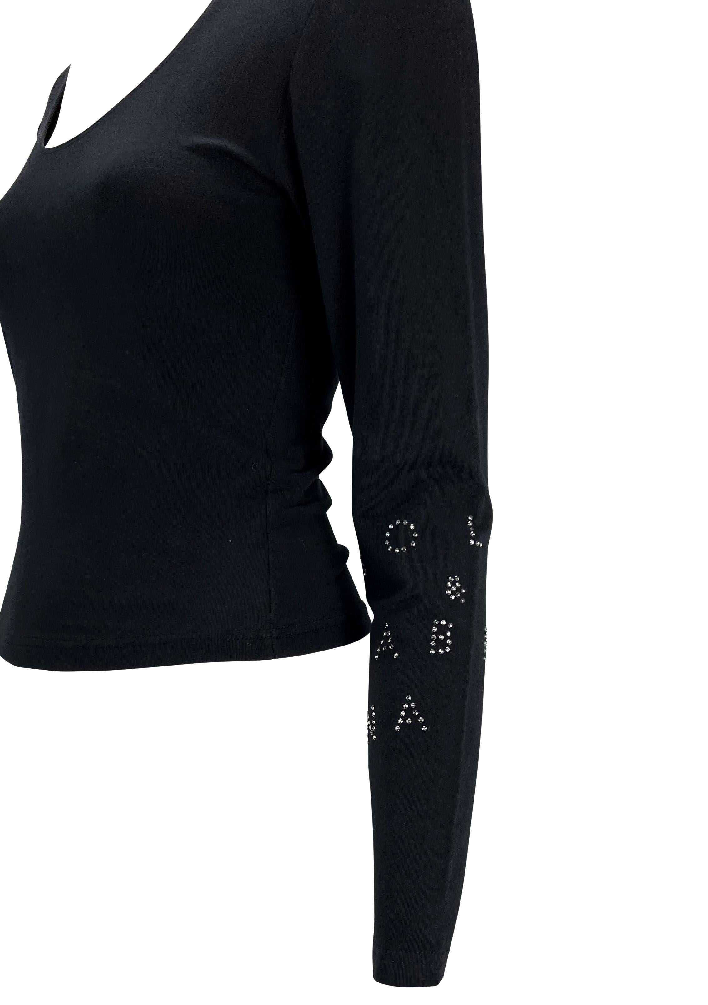 2000s Dolce & Gabbana Rhinestone Logo Black Long Sleeve Top Y2K Bon état - En vente à West Hollywood, CA