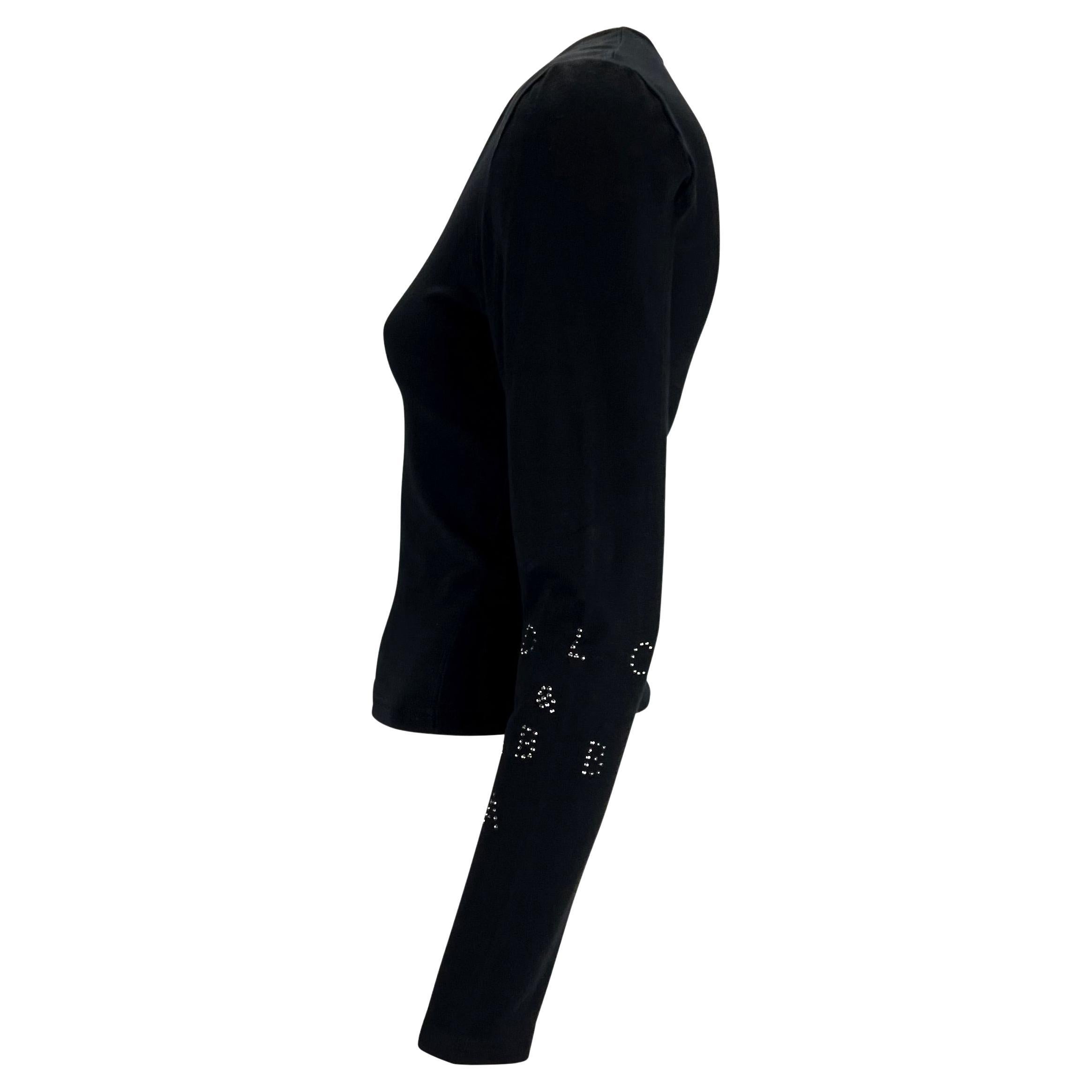2000s Dolce & Gabbana Rhinestone Logo Black Long Sleeve Top Y2K Pour femmes en vente