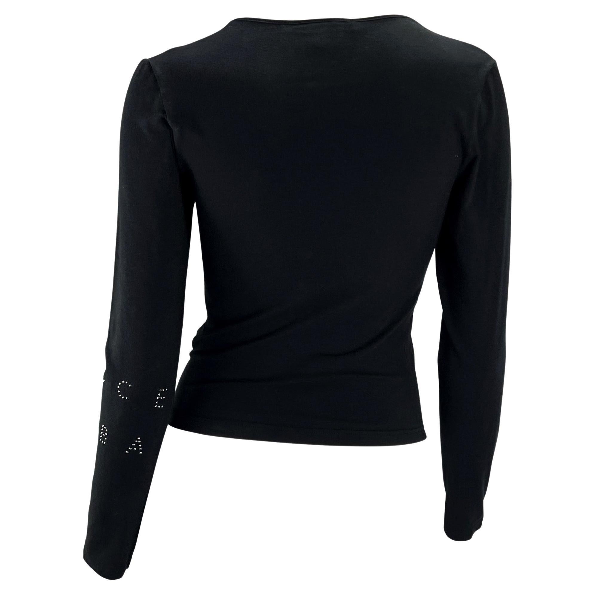 Women's 2000s Dolce & Gabbana Rhinestone Logo Black Long Sleeve Top Y2K For Sale