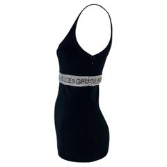 2000s Dolce & Gabbana Rhinestone Logo Black Ribbed Stretch Tank Top