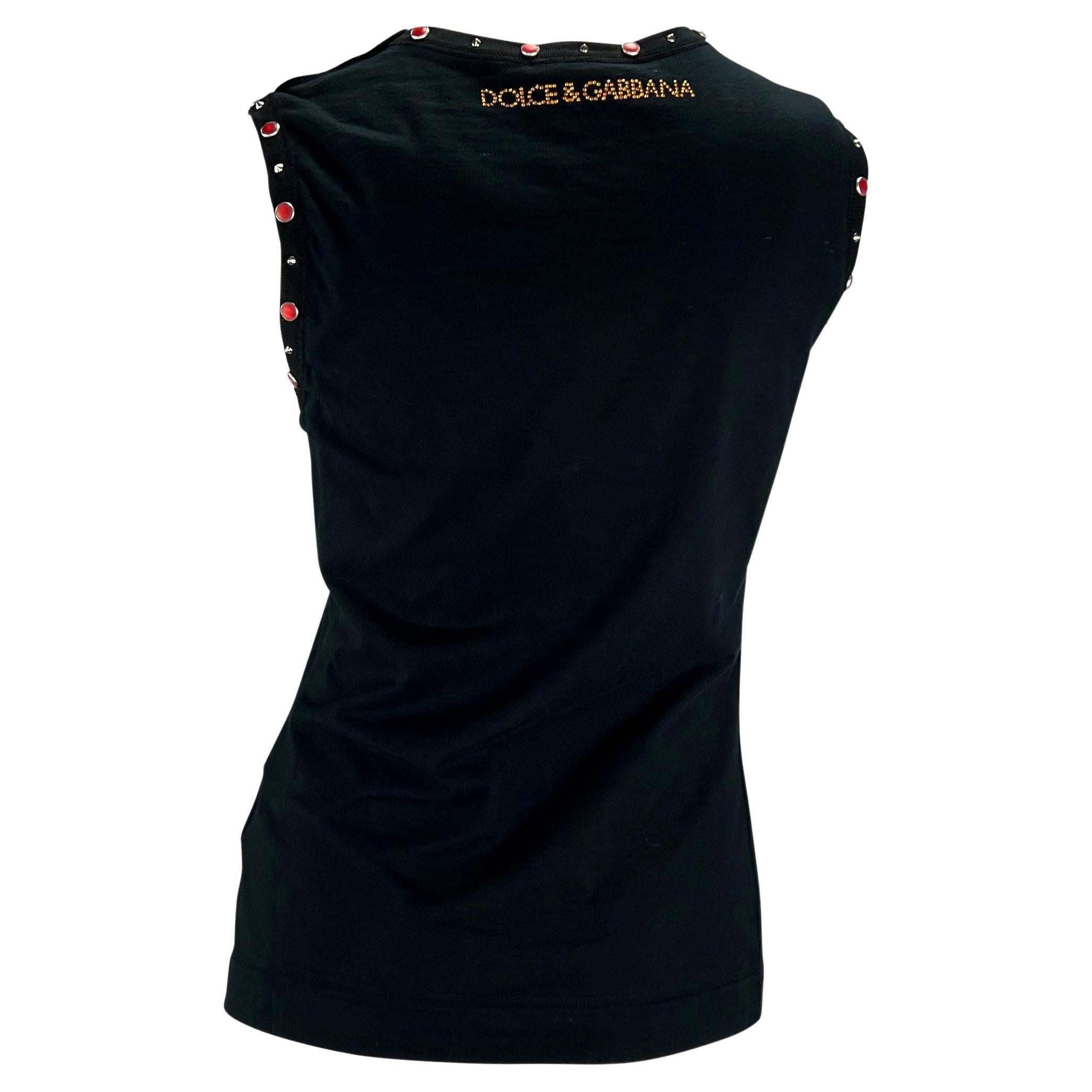 2000s Dolce & Gabbana Rhinestone 'Rodeo' Western Studded Horse Black Tank Top In Excellent Condition In West Hollywood, CA