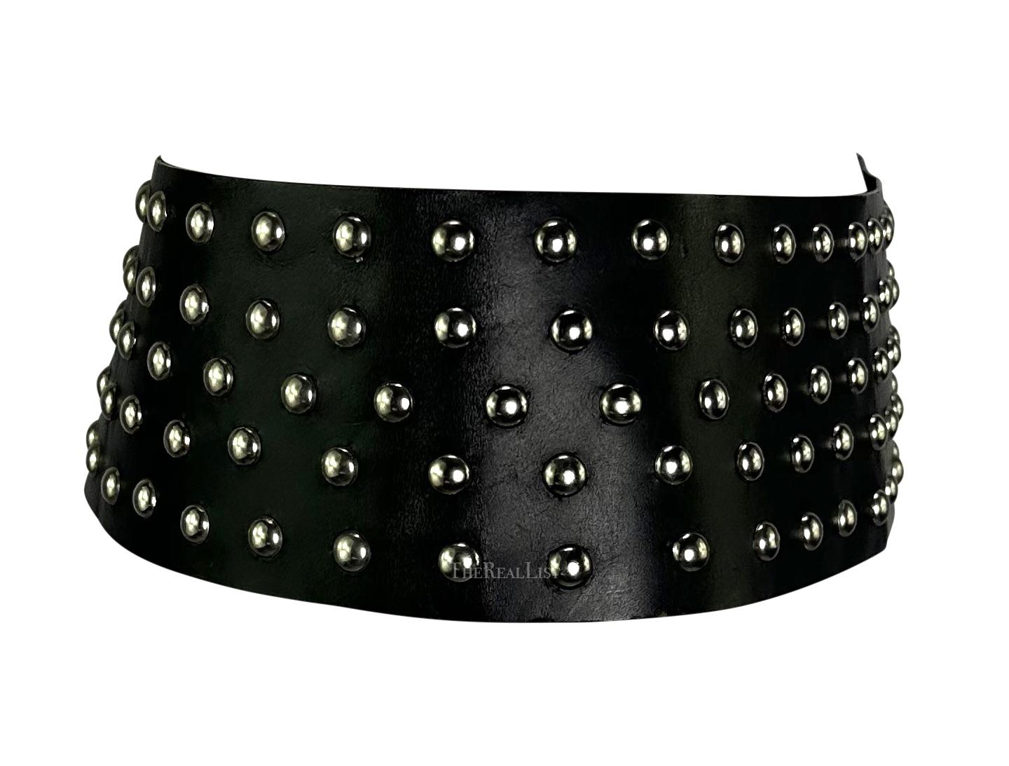2000s Dolce & Gabbana Silver Studded Black Wide Large Waist Belt In Good Condition For Sale In West Hollywood, CA
