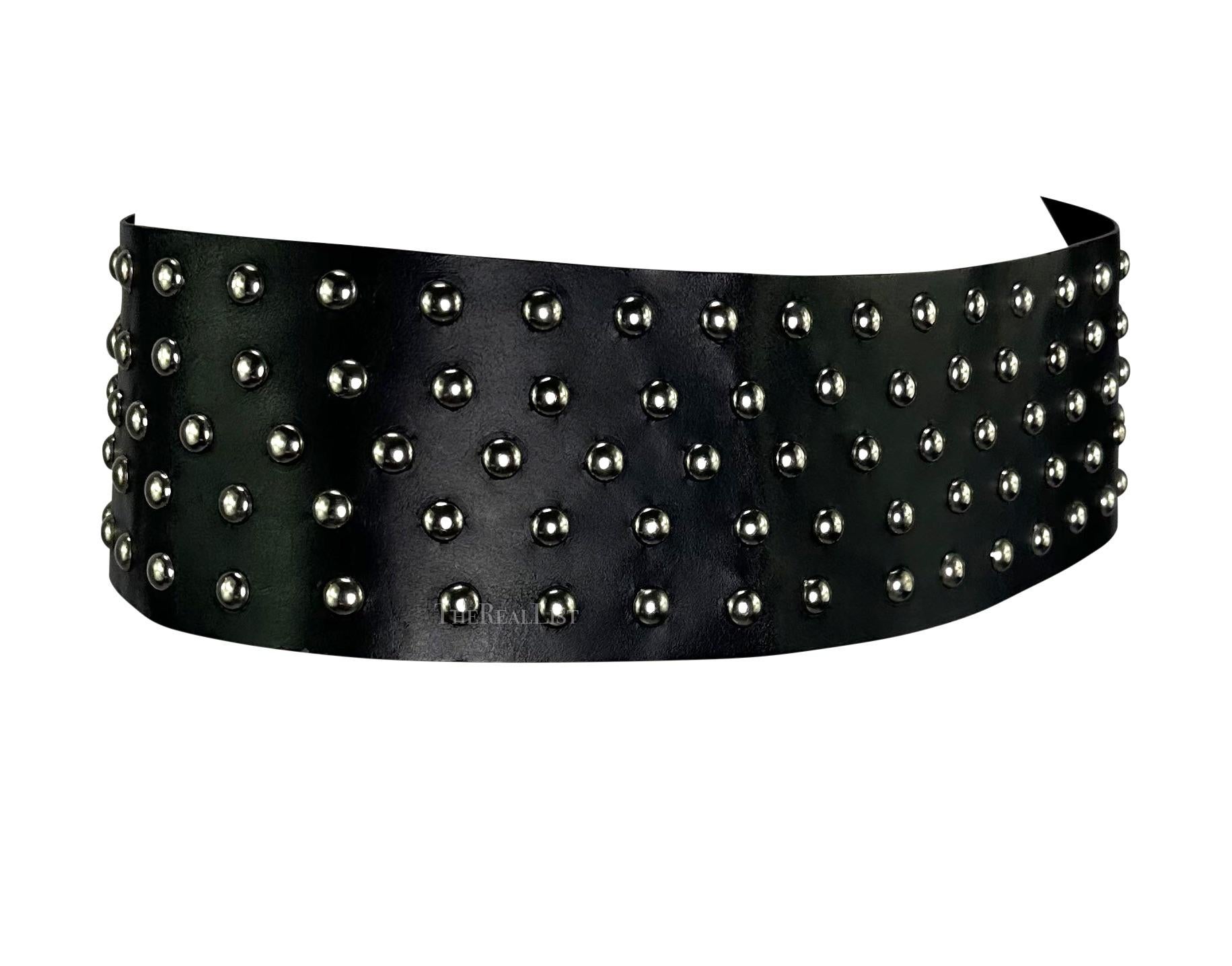 Women's 2000s Dolce & Gabbana Silver Studded Black Wide Large Waist Belt For Sale