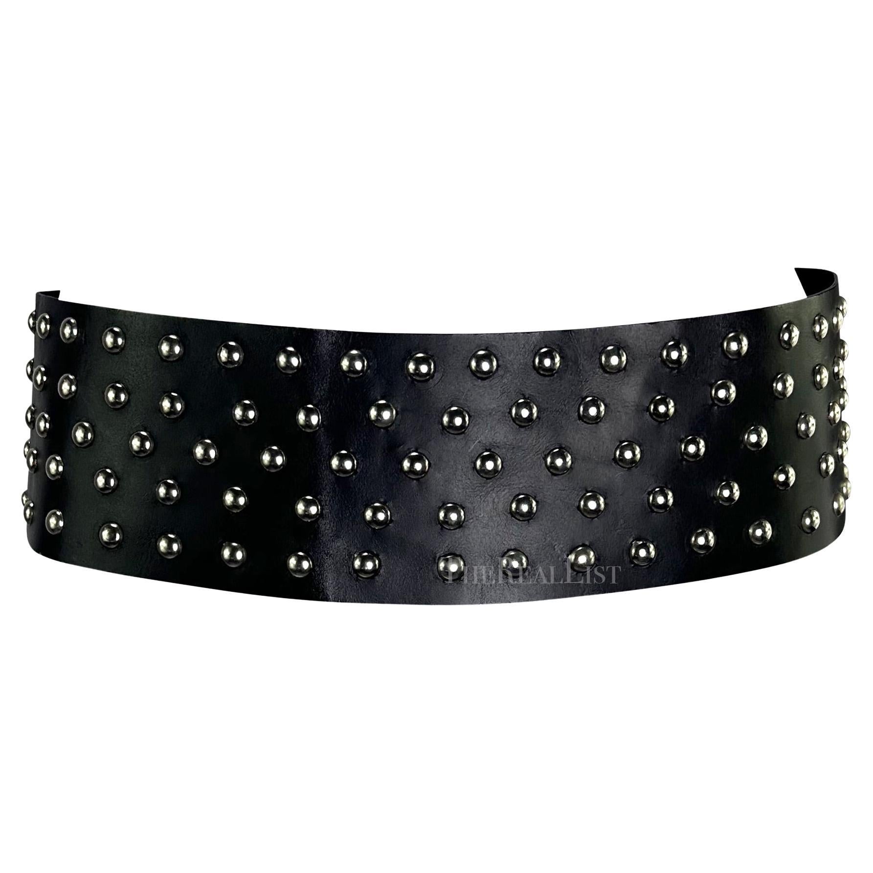 2000s Dolce and Gabbana Silver Studded Black Wide Large Waist Belt