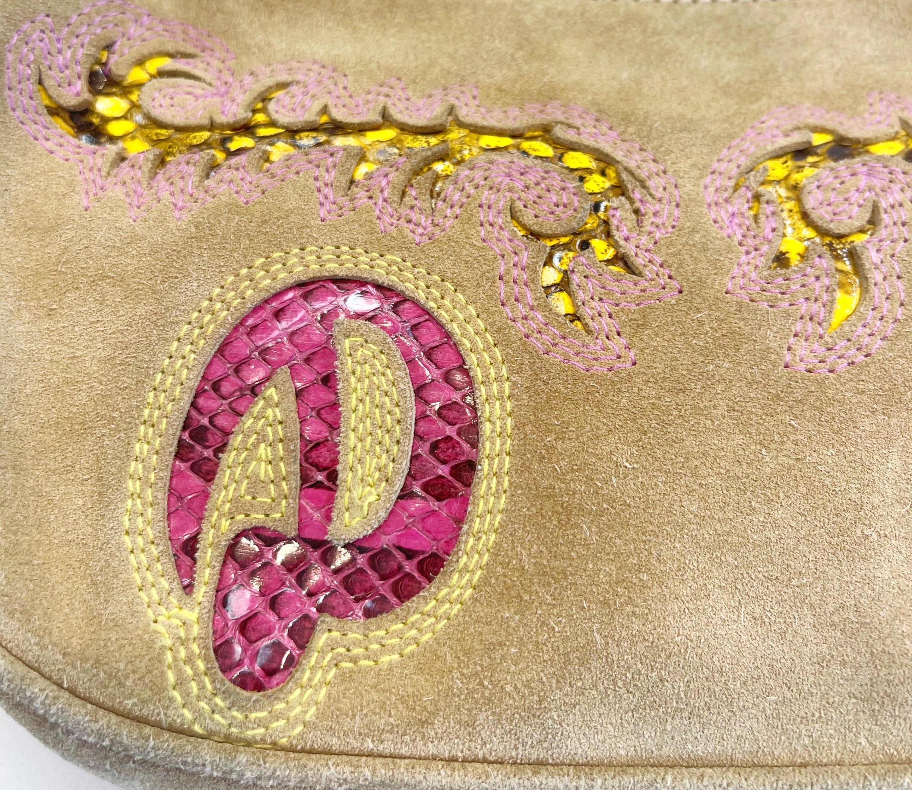 2000er Dolce & Gabbana Vintage Handtasche/Umhängetasche aus braunem Wildleder + Python-Schlangenhaut im Angebot 9