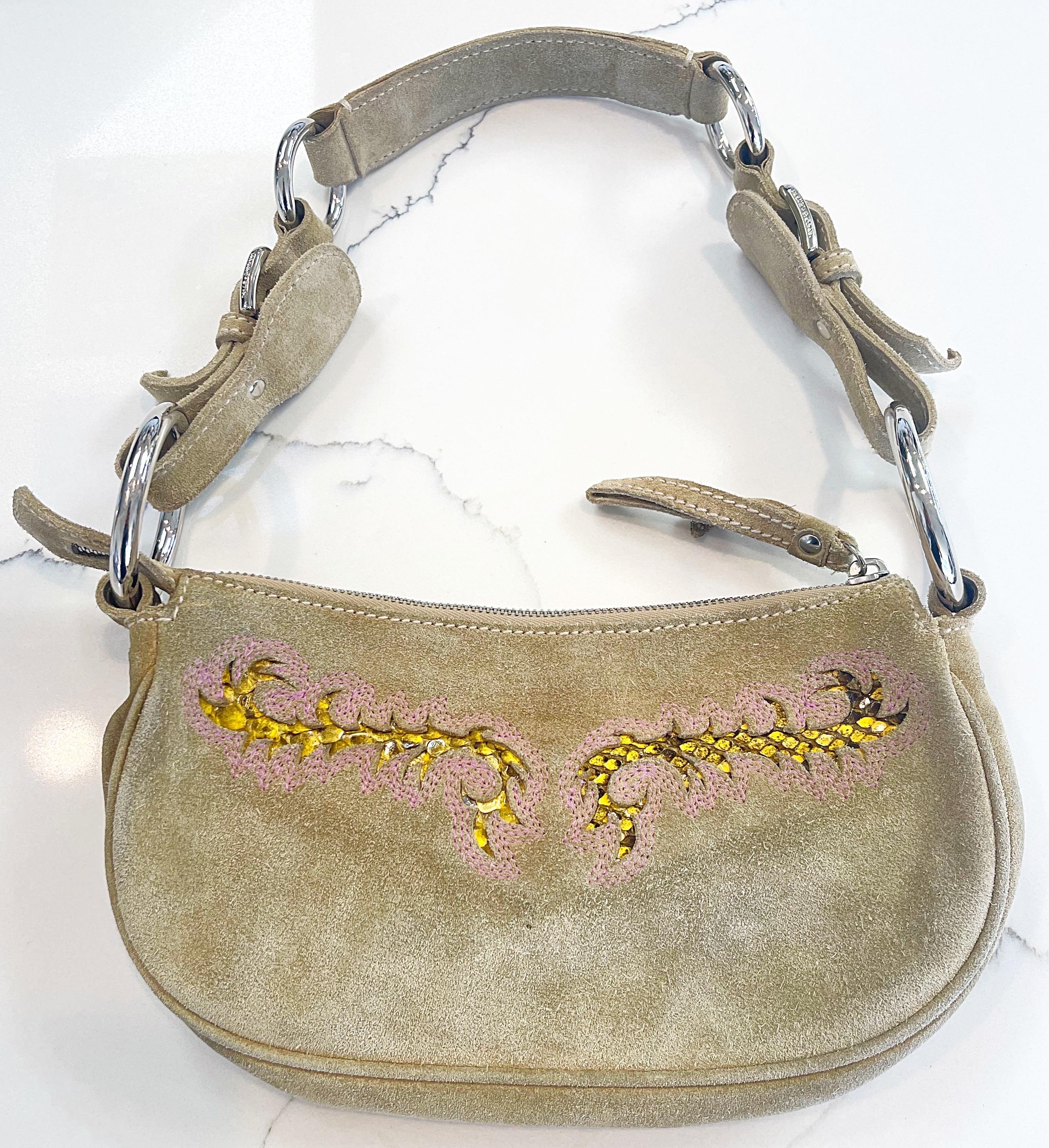 2000er Dolce & Gabbana Vintage Handtasche/Umhängetasche aus braunem Wildleder + Python-Schlangenhaut im Angebot 11
