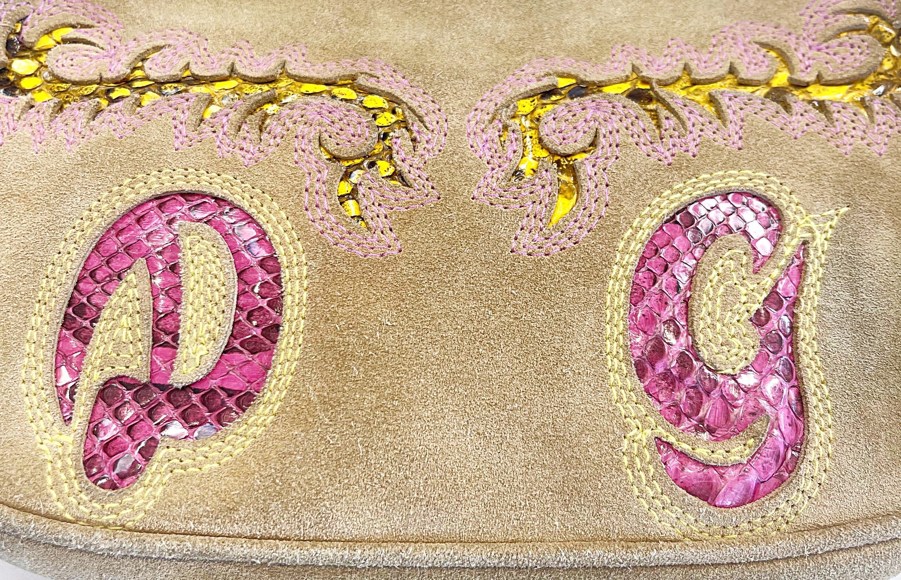 Women's 2000s Dolce & Gabbana Tan Suede + Python Snakeskin Vintage Handbag Shoulder Bag For Sale